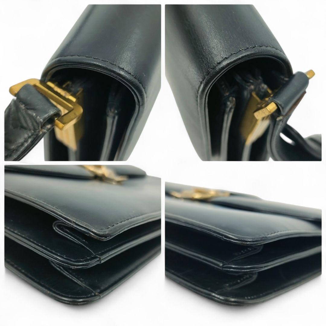 CELINE Black Leather Horse Carriage Shoulder Bag Gold Hardware Auth