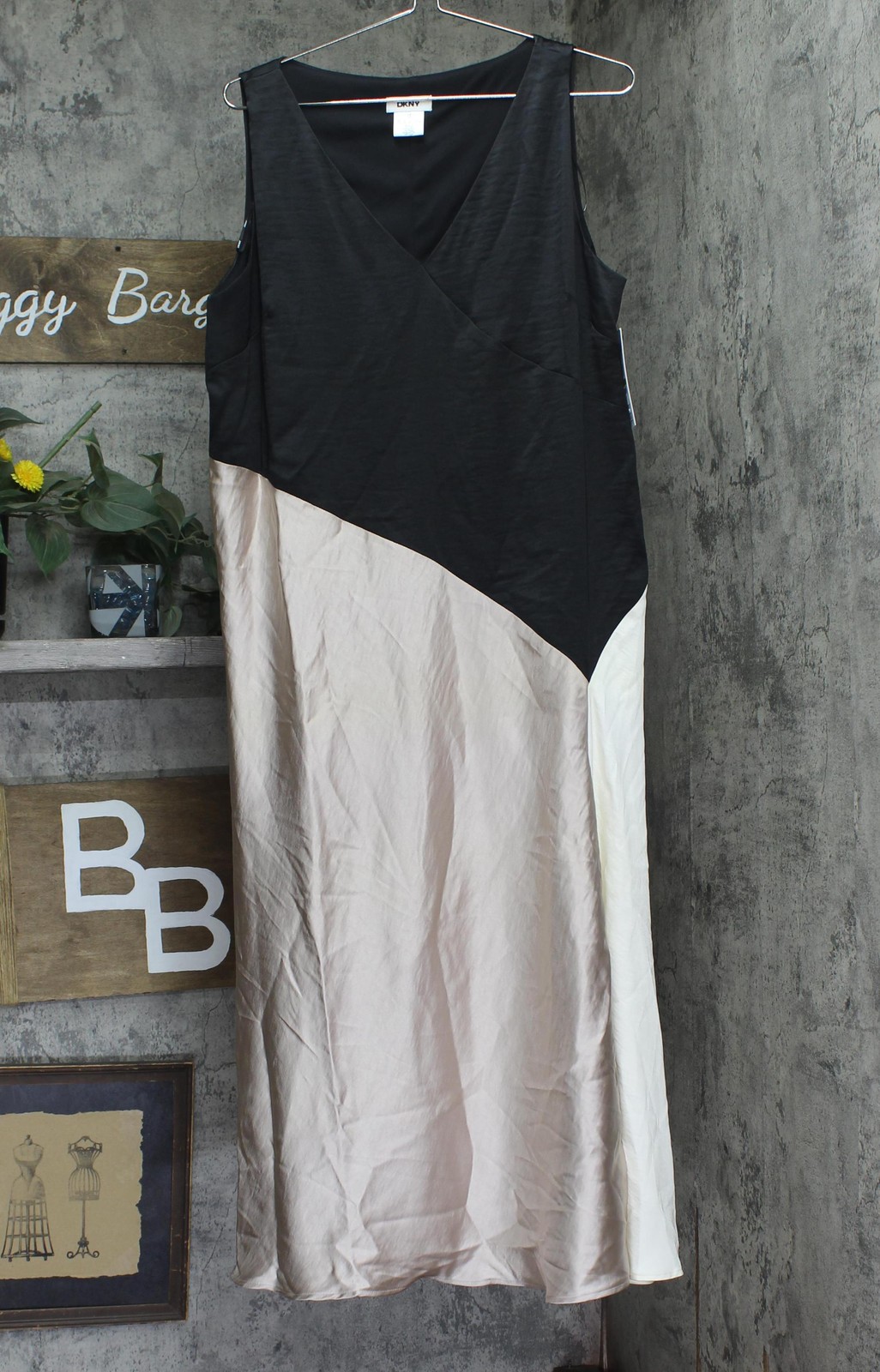 DKNY Womens Satin Colorblocked Slip Dress DD4K6D69 Black / Cloud / Eggshell 14