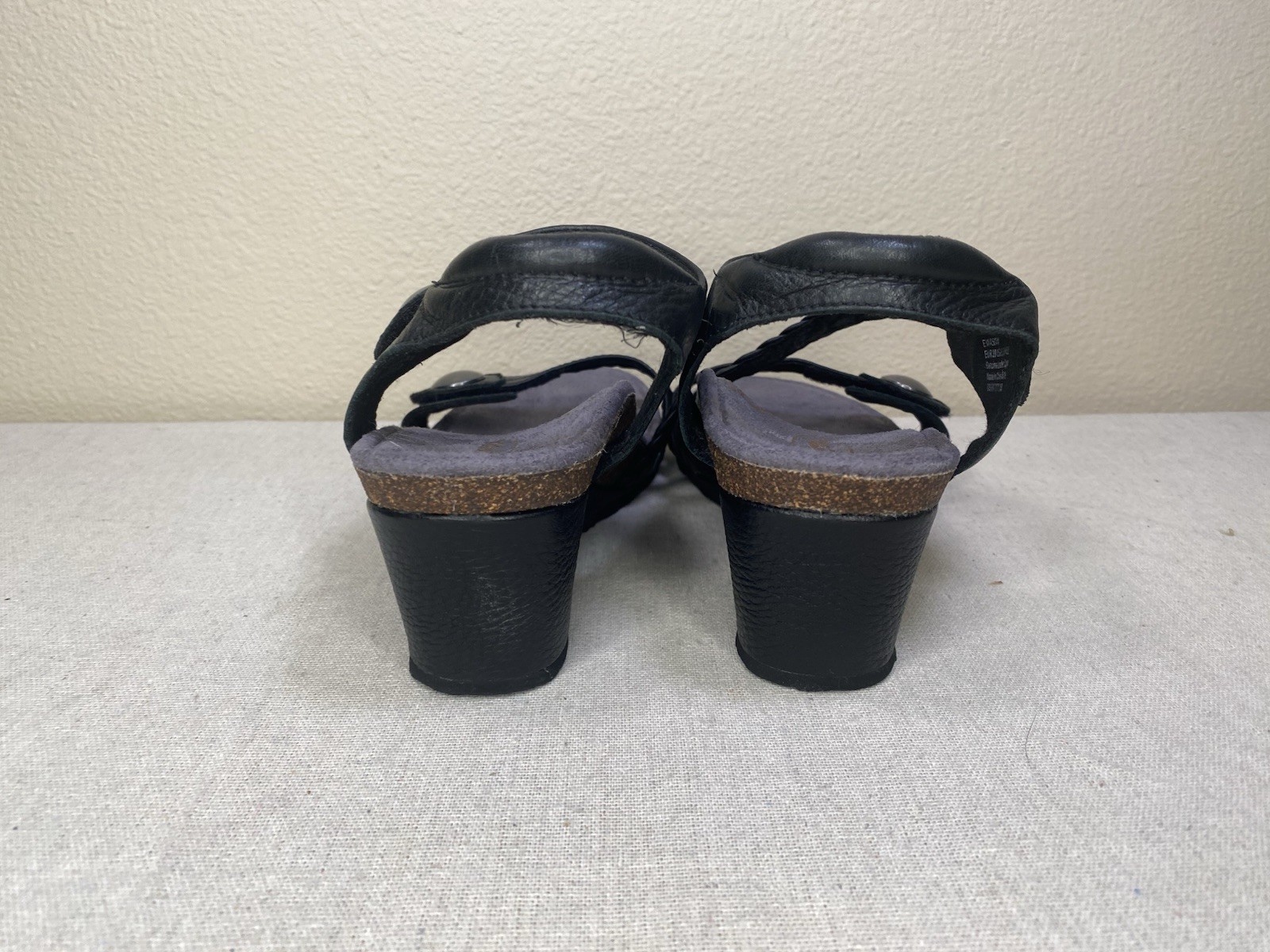 Aetrex Naya Black Leather Braided Strap Comfort Sandals Womens 8.5 EW450W