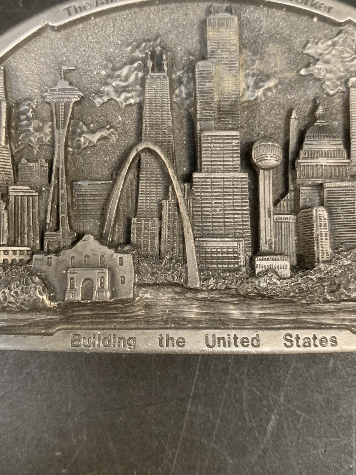 American Construction Worker Numbered 7/5000 Belt Buckle 1988 Made In USA Pewter
