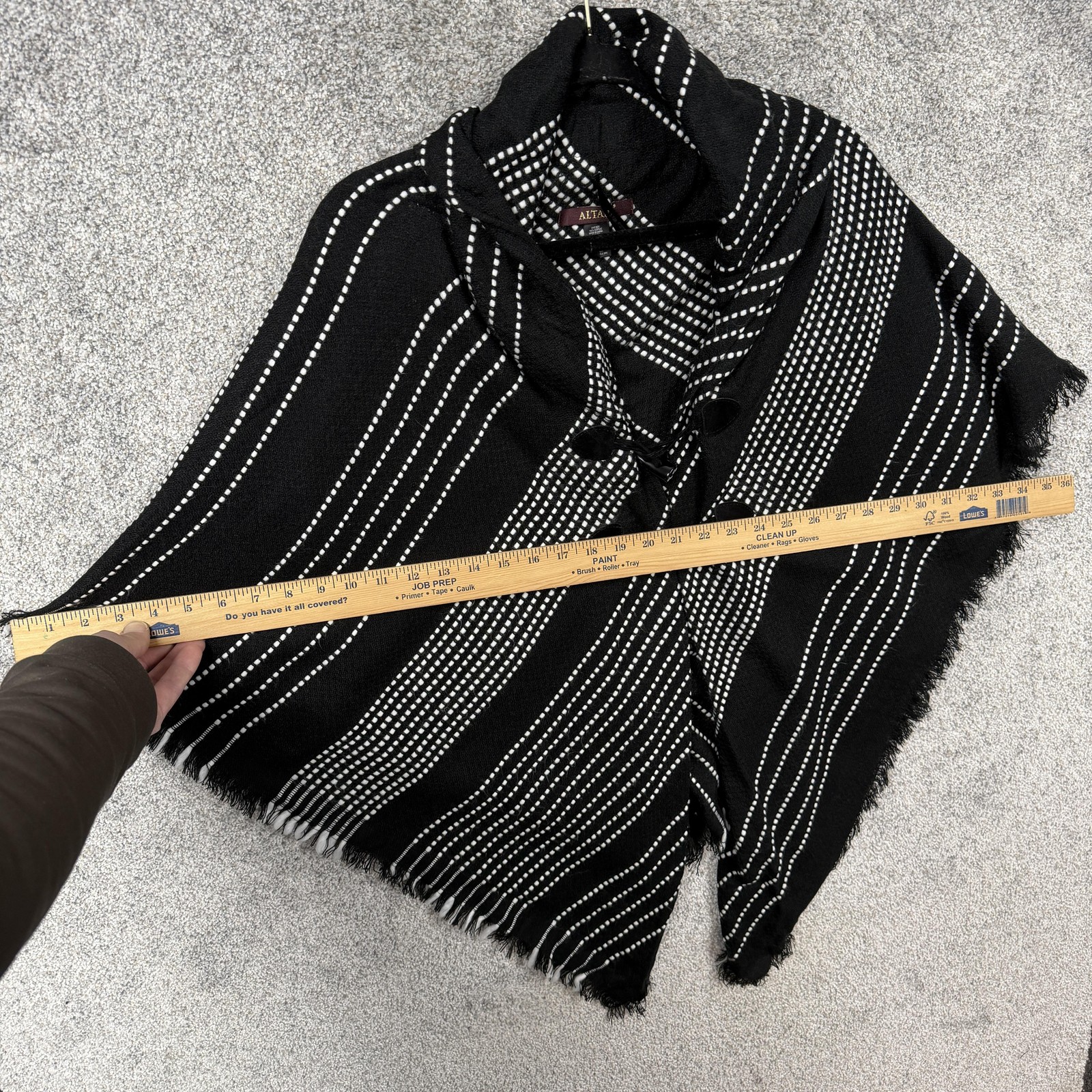 Altare Poncho One Size Striped Button Fringe Kimono Wrap Gothic Steampunk 90s