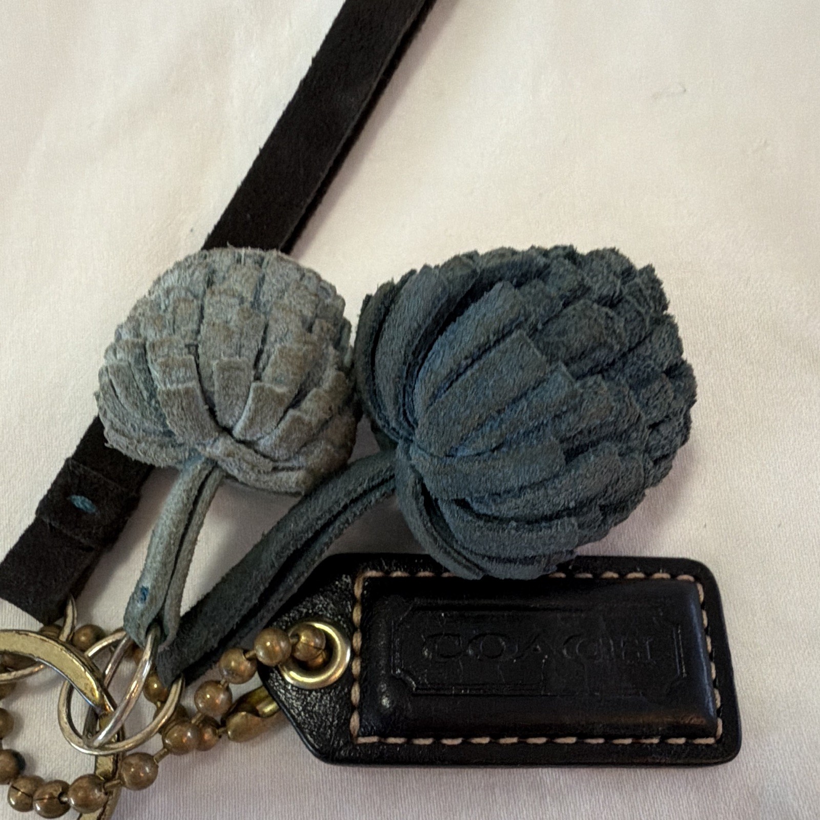 Coach Leather Tassel Logo Keychain Strap Blue/Black Metal Key Chain