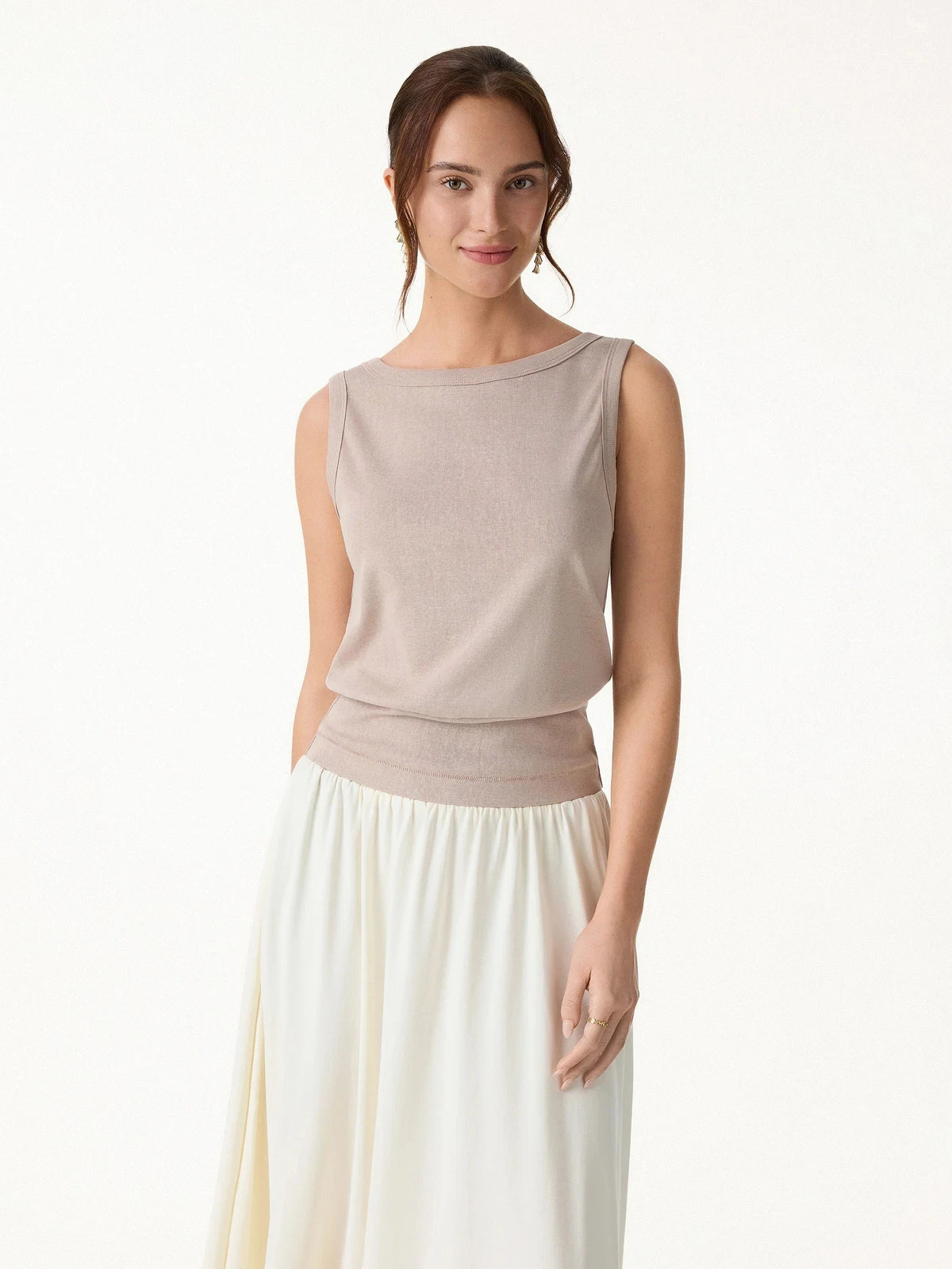 OGL Cotton-Linen Blend Reversible Boatneck Low Back Top, New