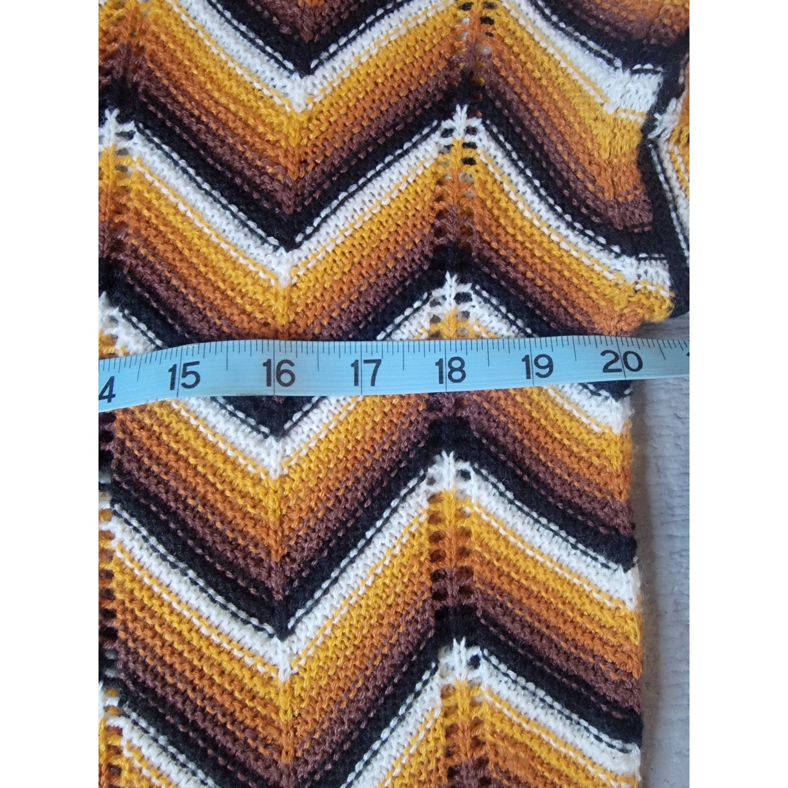 Trendy Threads Chevron Crochet Knit Sweater Orange Brown Zig Zag Bell Sleeve L