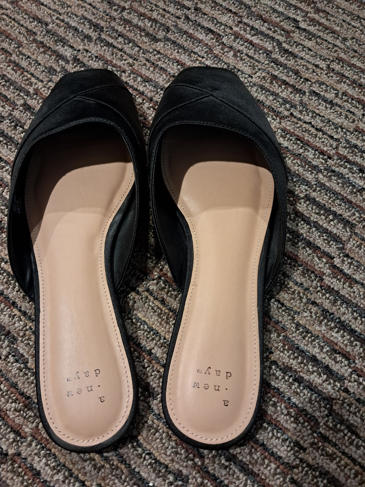 A New Day Womens Trina Satin Peep Toe Mule Flats