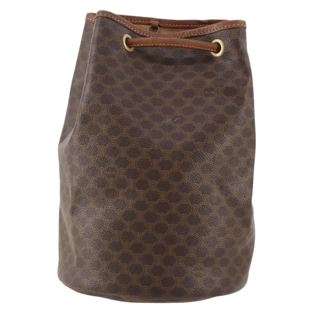 CELINE Macadam Canvas Purse Backpack PVC Leather Brown Gold Auth 174718
