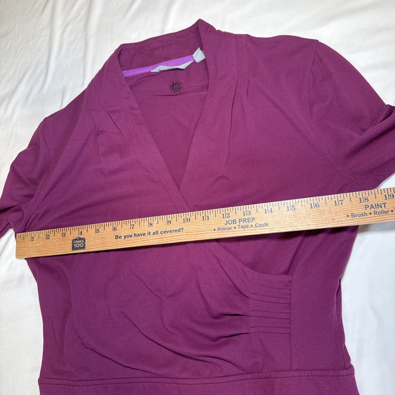 ATHLETA Suedy Lady Dress Womens MT Tall Burgundy Pockets Thumbholes Surplice EUC