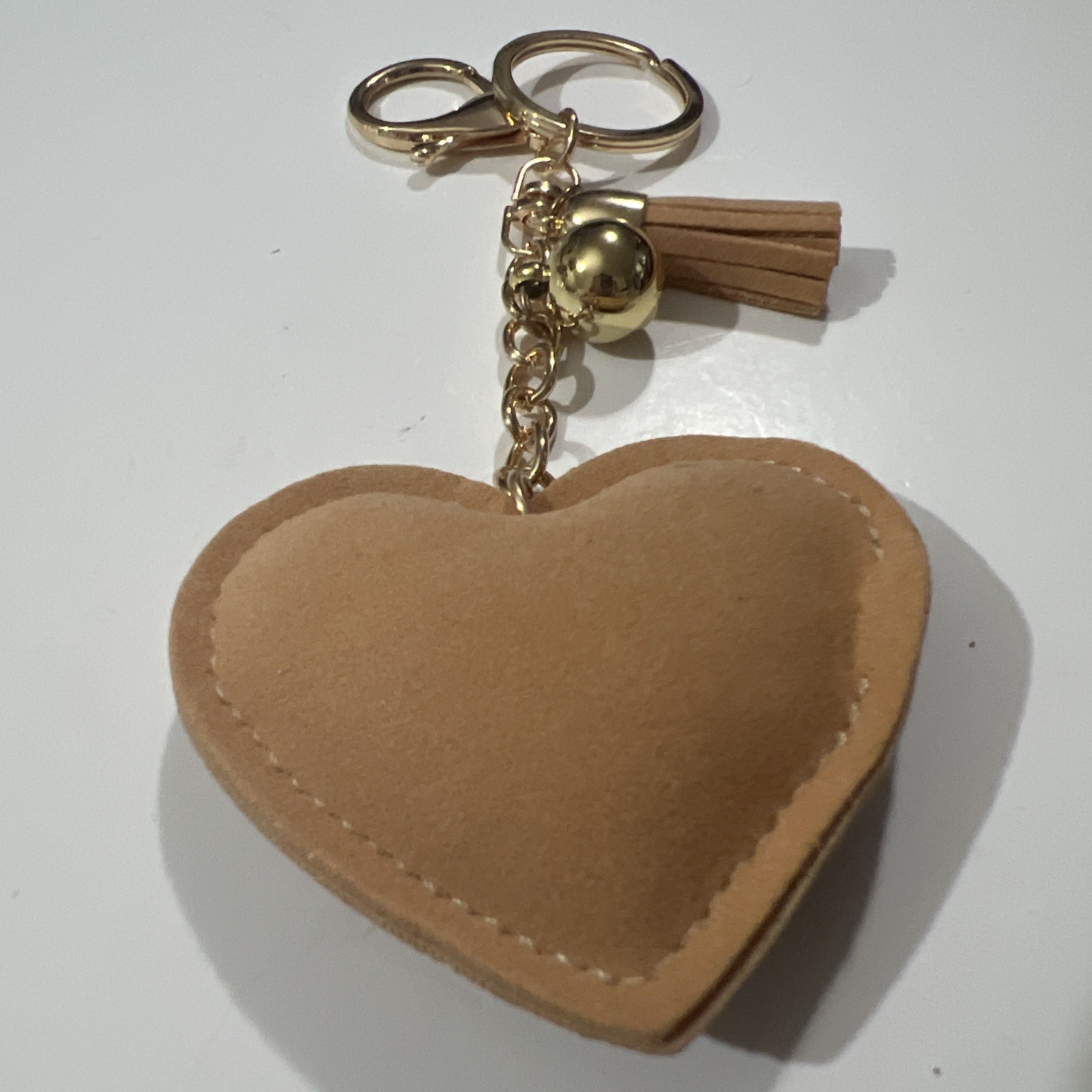 Rhinestones Heart Keychain Tassel Gold Tone