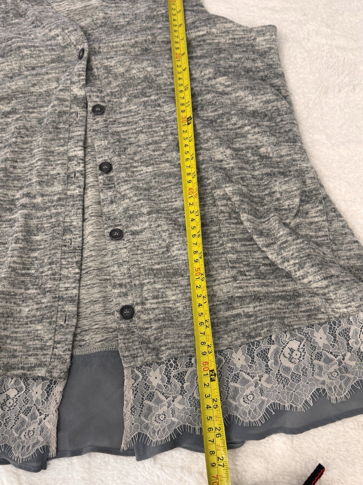 LOGO Marl Lace Hems Insert, Button Front Cardigan Stretch Women Size LCasual Top