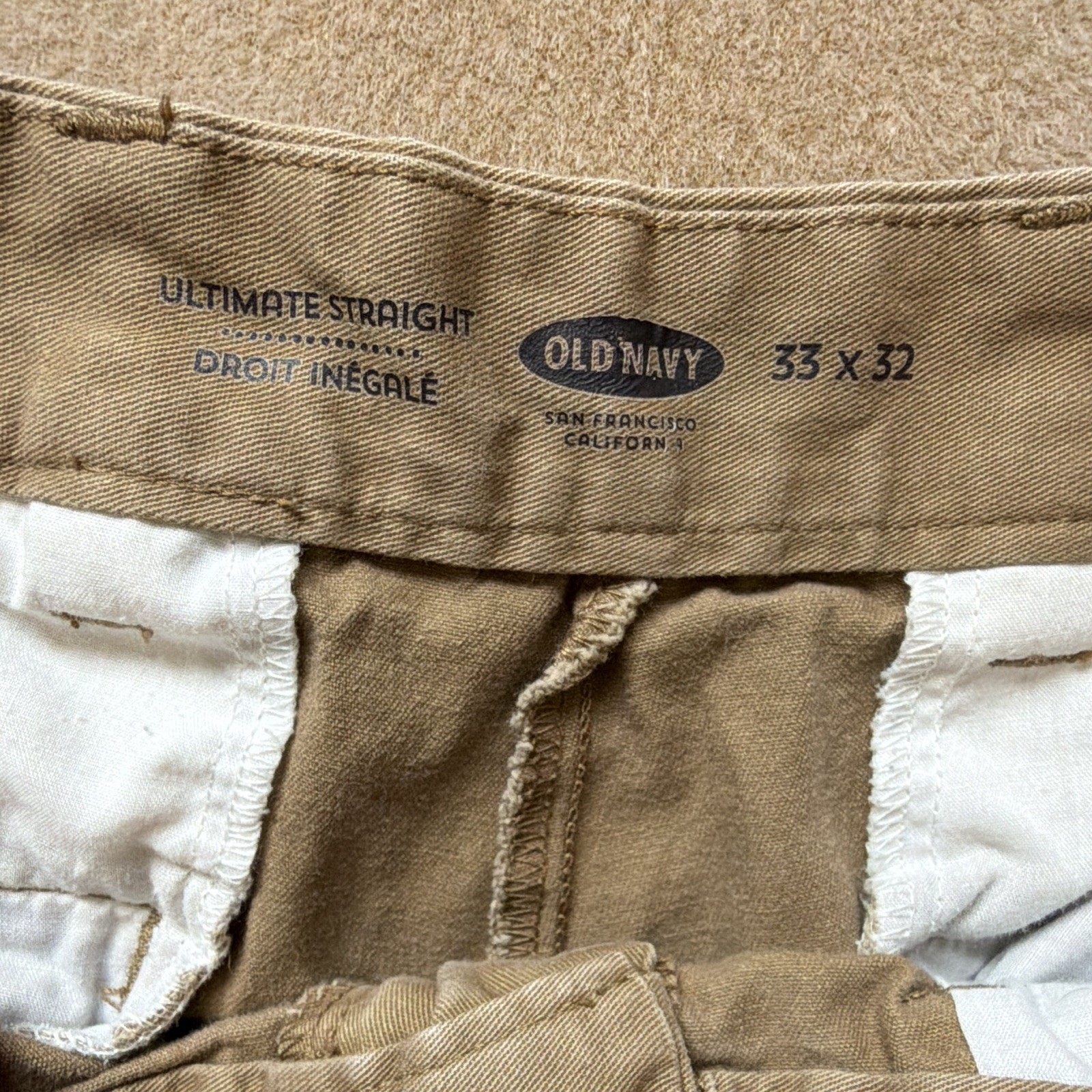 Old Navy Men’s Beige Twill Chino Pants 33W Straight Fit Flat Front Pockets