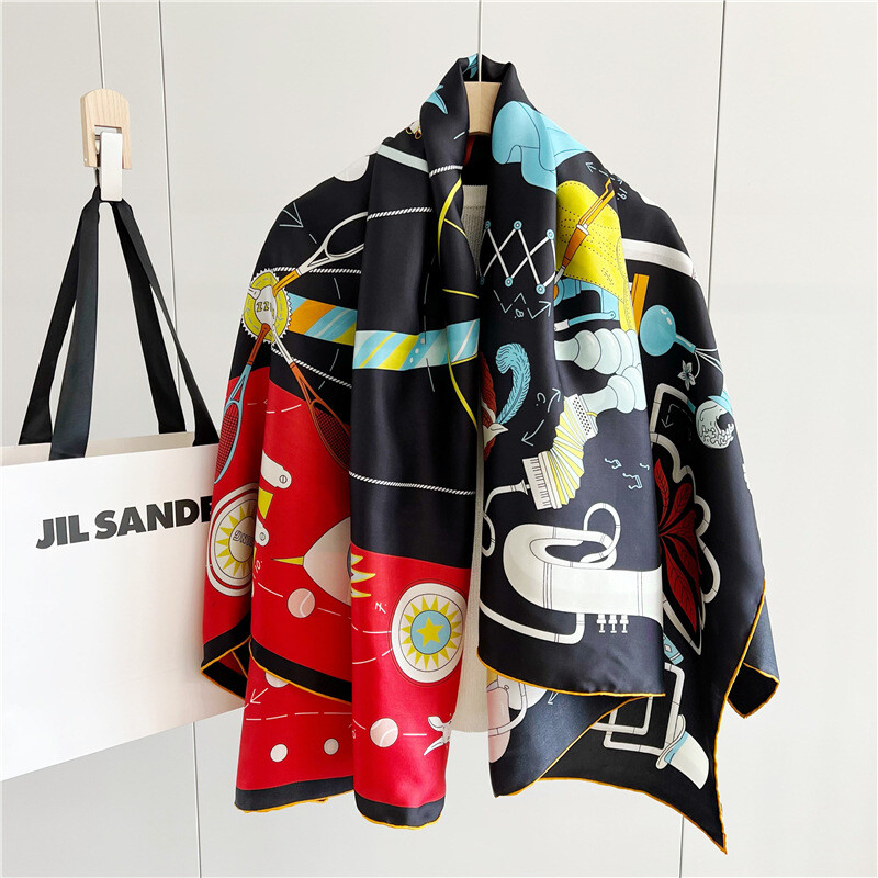 Teatime Print Pure Twill Silk Wrap Scarf Bandana Large Square Shawl Kerchief 53″
