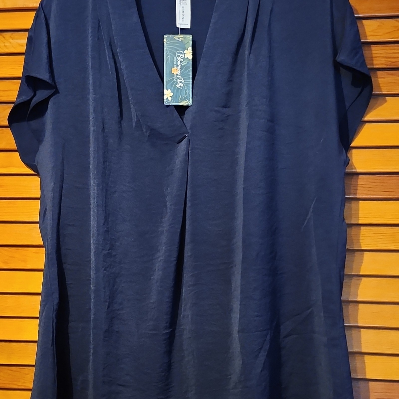 Blooming Jelly Women’s XL V-Neck Solid Short Sleeve Blouse Blue Button
