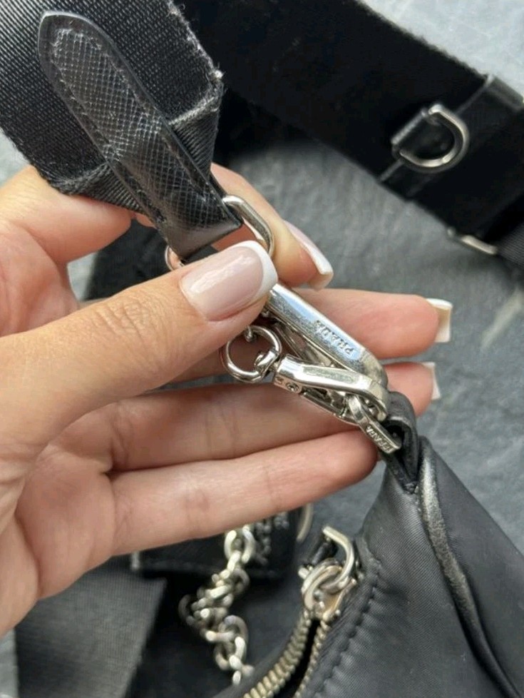 Prada Re-Edition 2005 Black Nylon Shoulder Bag Chain Strap Crossbody Purse Y2K