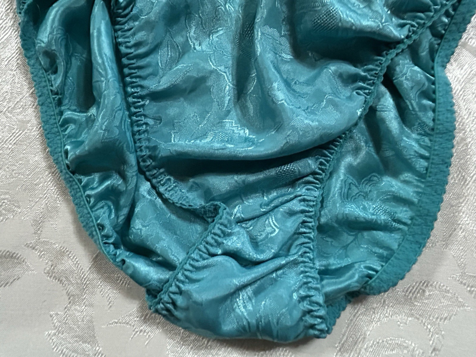 NWT Vtg NO EXCUSES Floral Shiny Satin 36C Bra Sz 7 Hi-Cut Panties Set