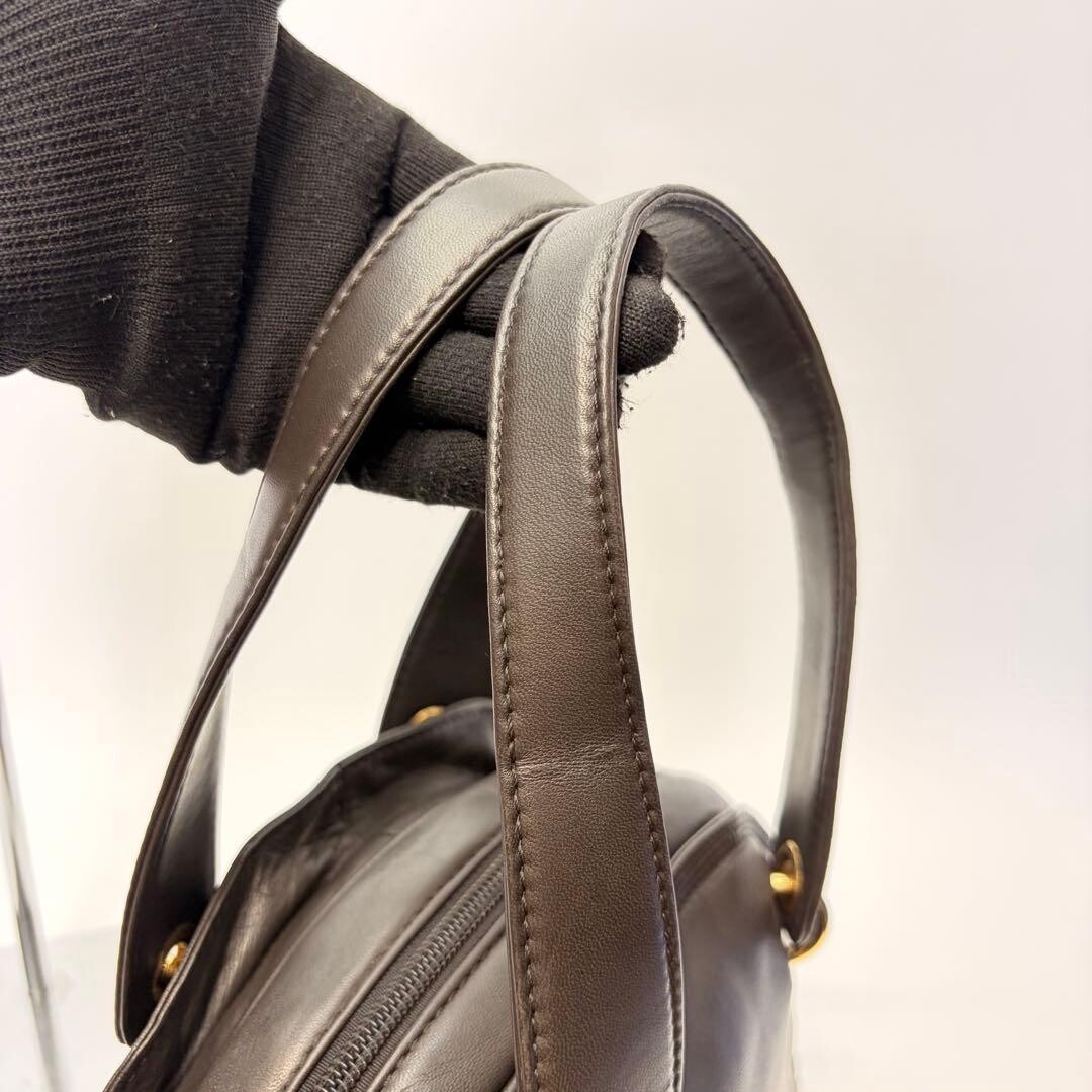 LOEWE Handbag Anagram Nappa Leather Dark Brown Vintage Authentic From Japan