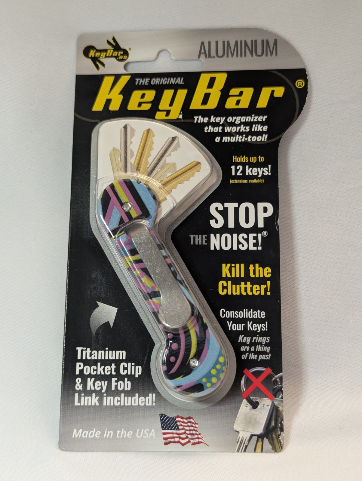 KeyBar Aluminum UV Flashback Key Organizer KBR271 Titanium Clip New USA