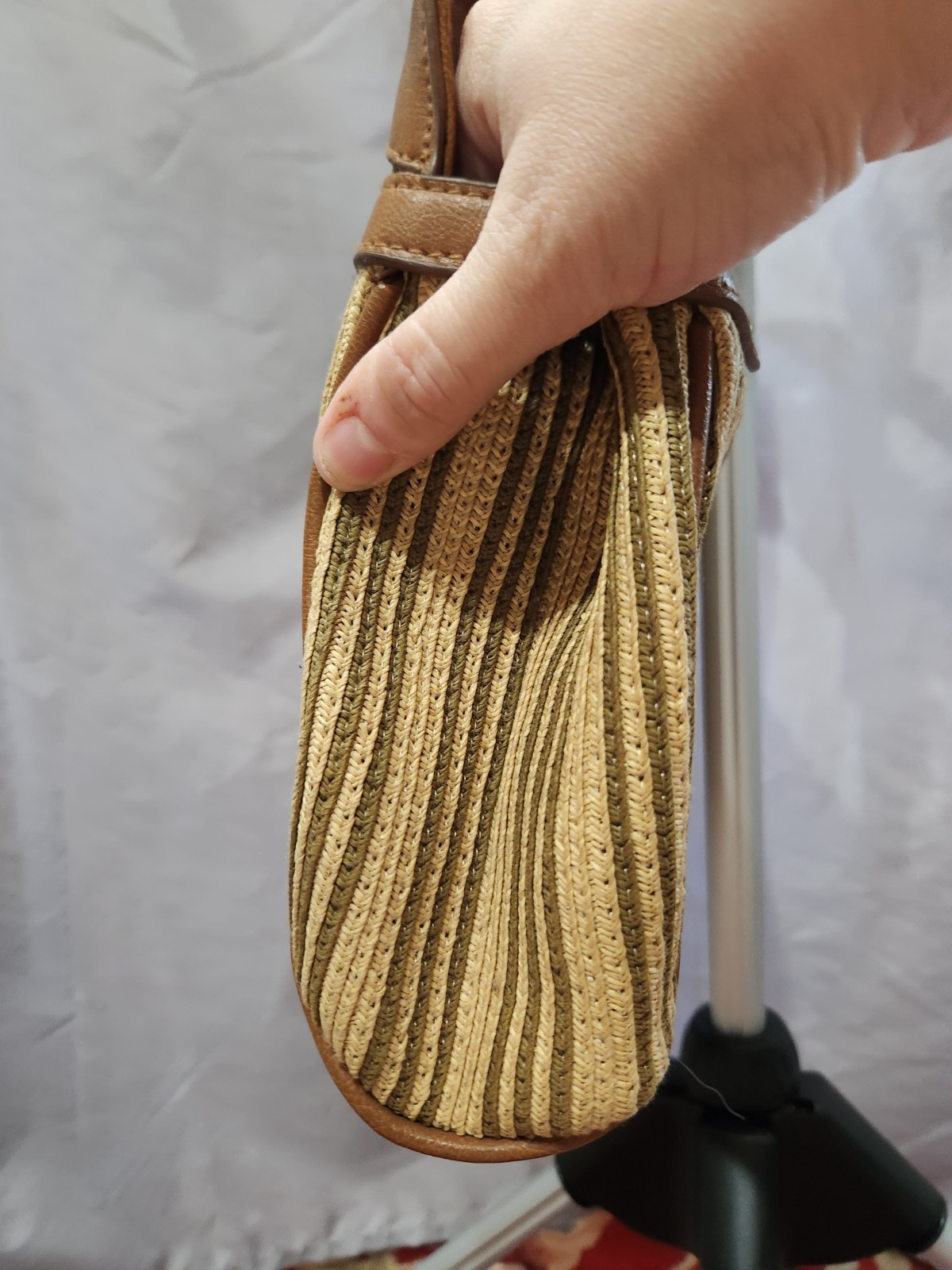 Liz & Co., Brown-Beige Stripe Top Handles Handbag 15in x 8.5in x 3in