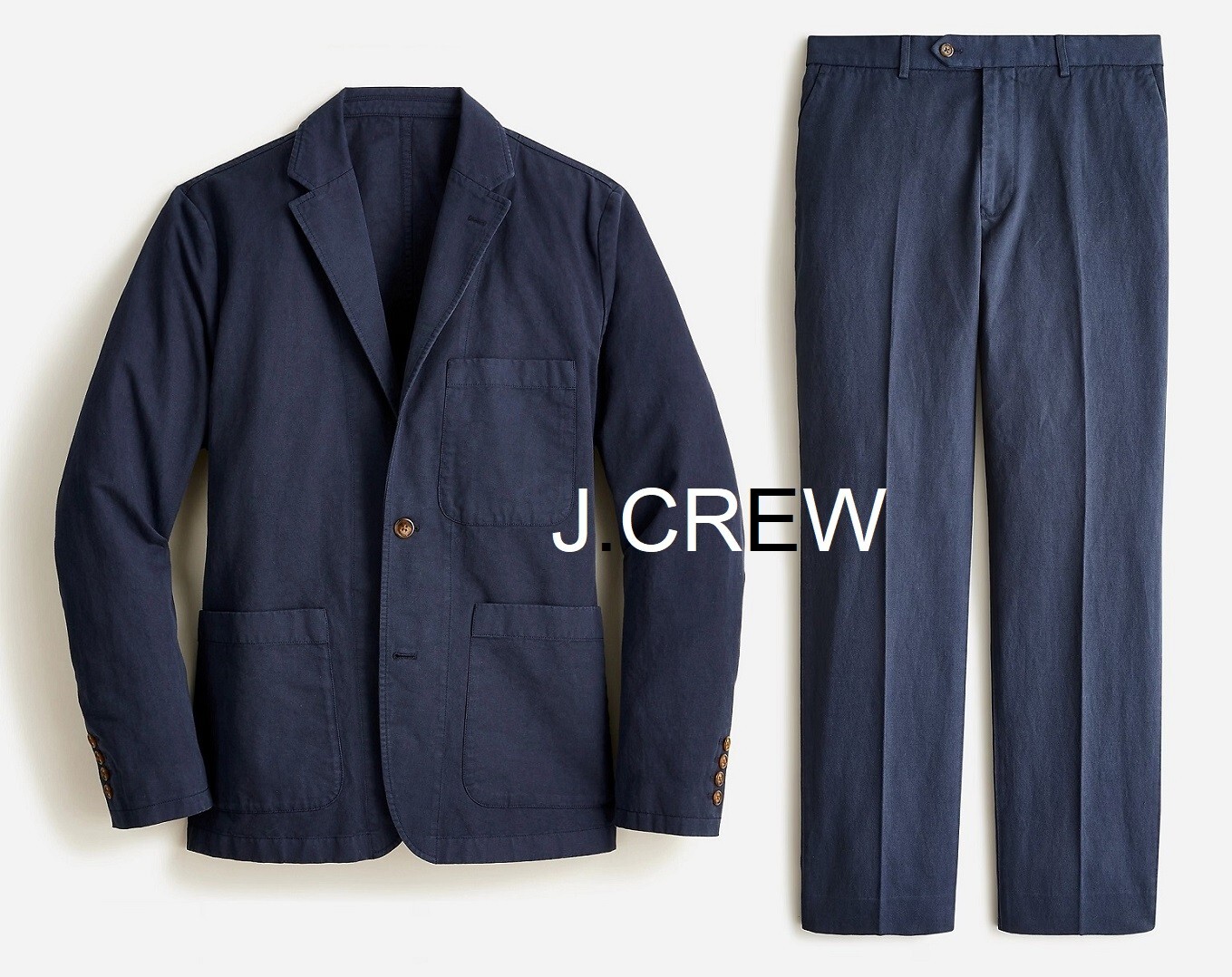 J.CREW suit navy 42 jacket + 34 pants cotton linen casual chino chore blazer nr