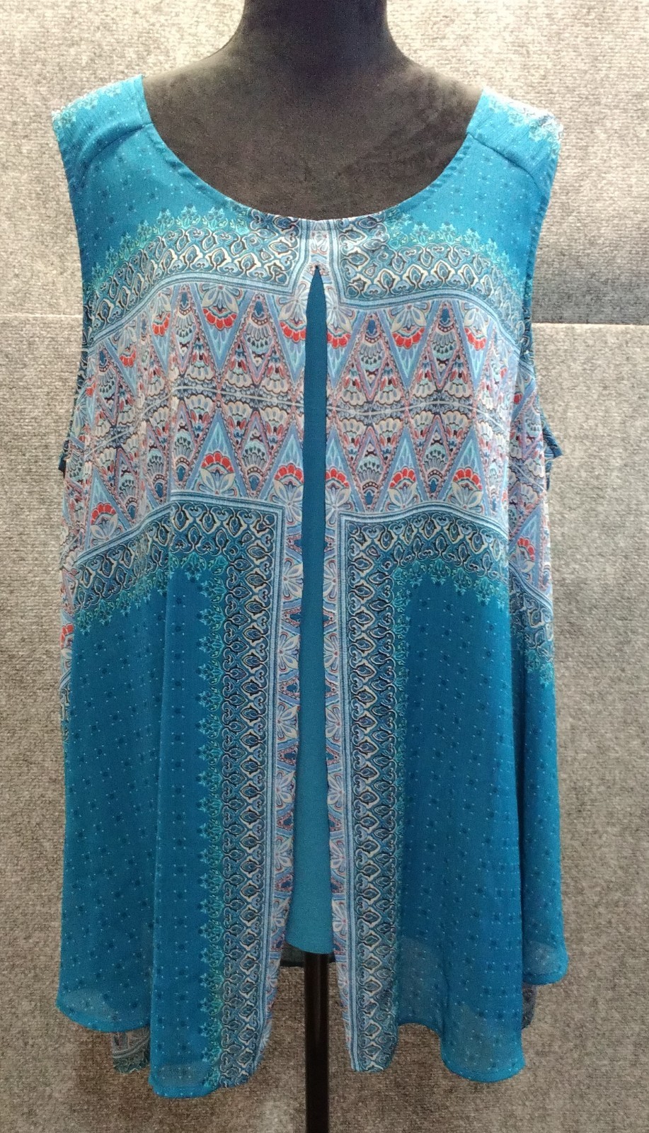 Cato Est. 1946 Tank Top Wmns Size 22/24 Boho Teal Two-In-One Layered Split Front