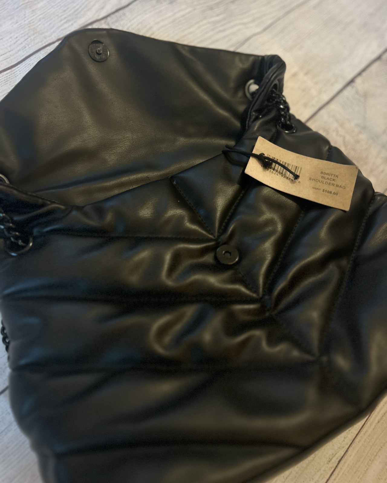 Steve Madden Black Quilted Puffer Shoulder Bag Chain Strap Designer Style Purse