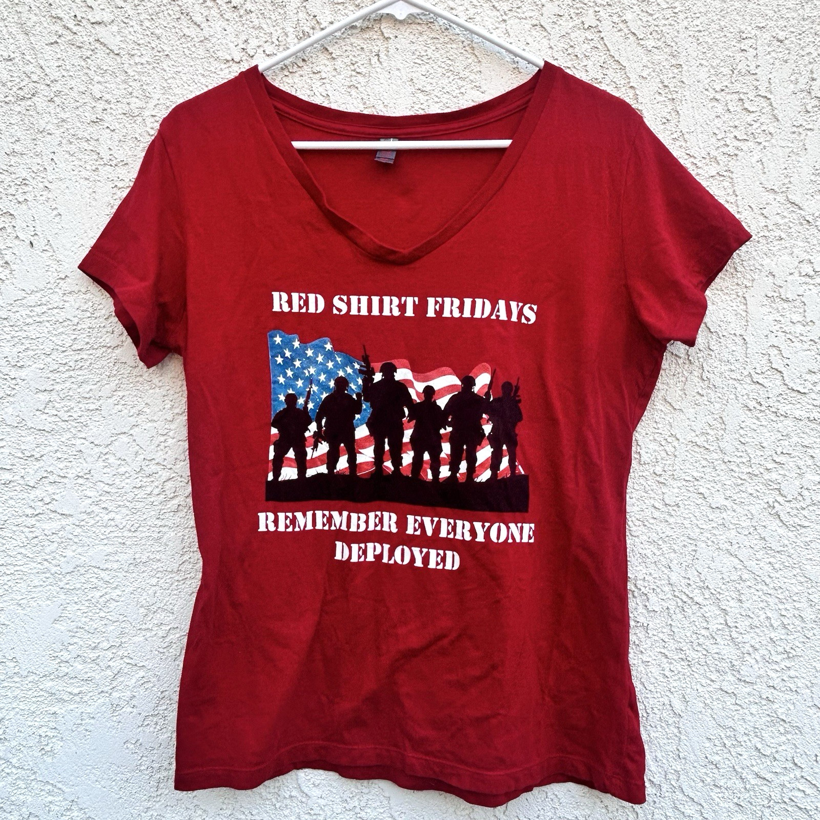 Red Shirt Fridays Remember Everyone Deployed Women’s V-Neck T-Shirt Medium