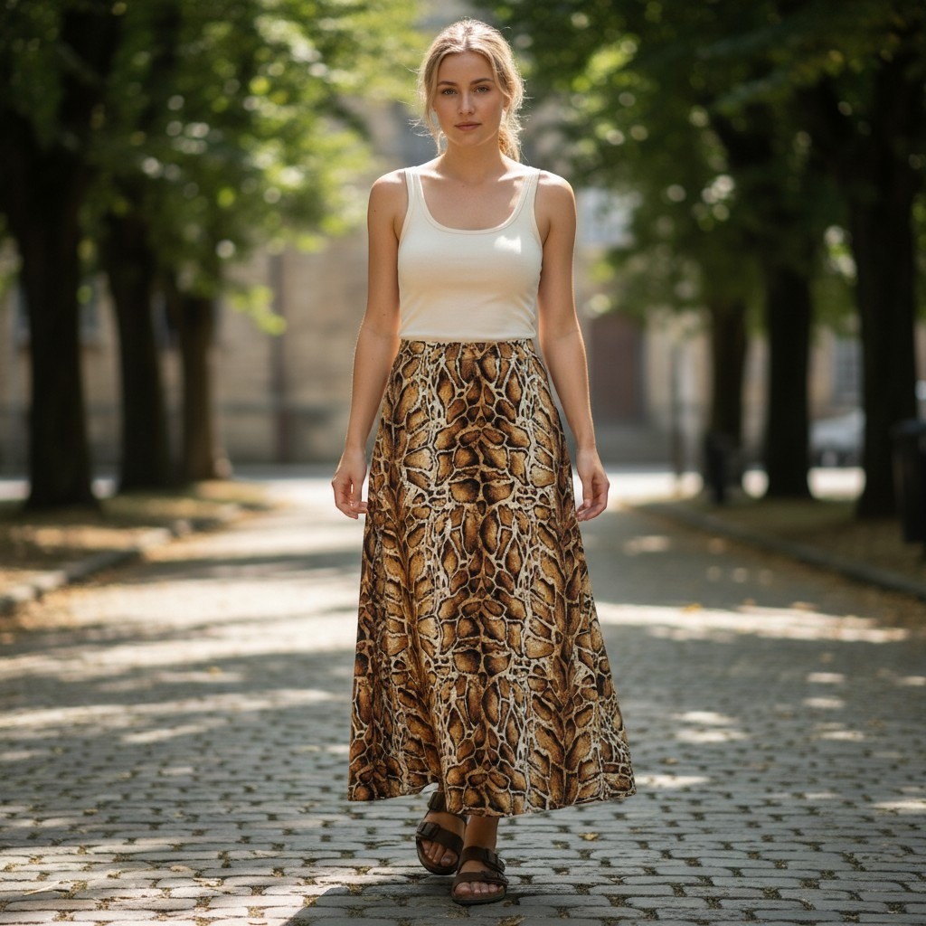 NWT Ivy Jane Golden A-Line Midi Skirt Satin Giraffe Animal Print Small 530028