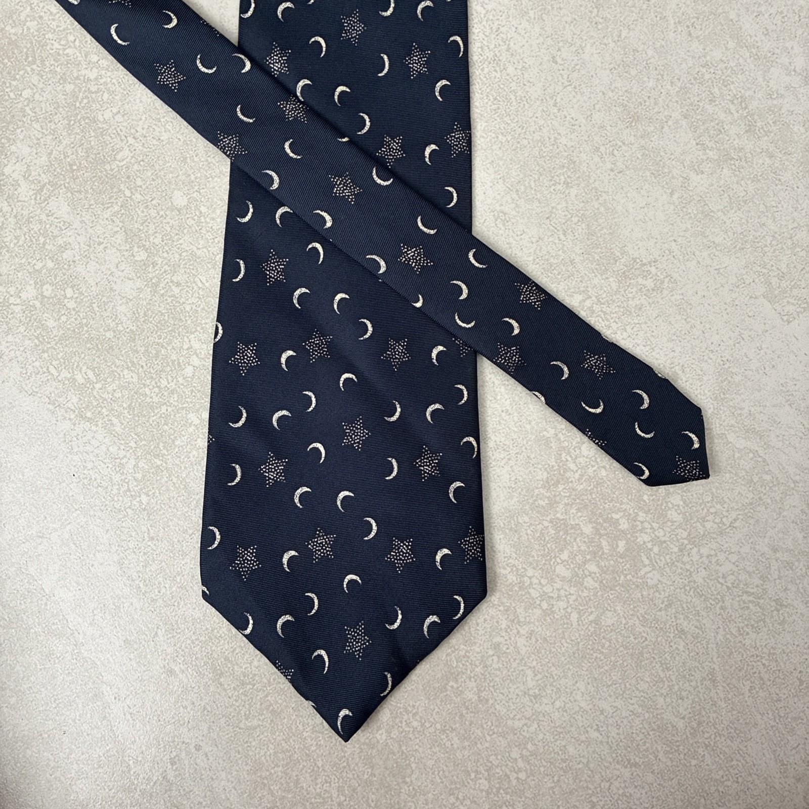 GAP Mens Tie Blue Stars Moon Geometric One Size Silk Classic Vintage 90s USA