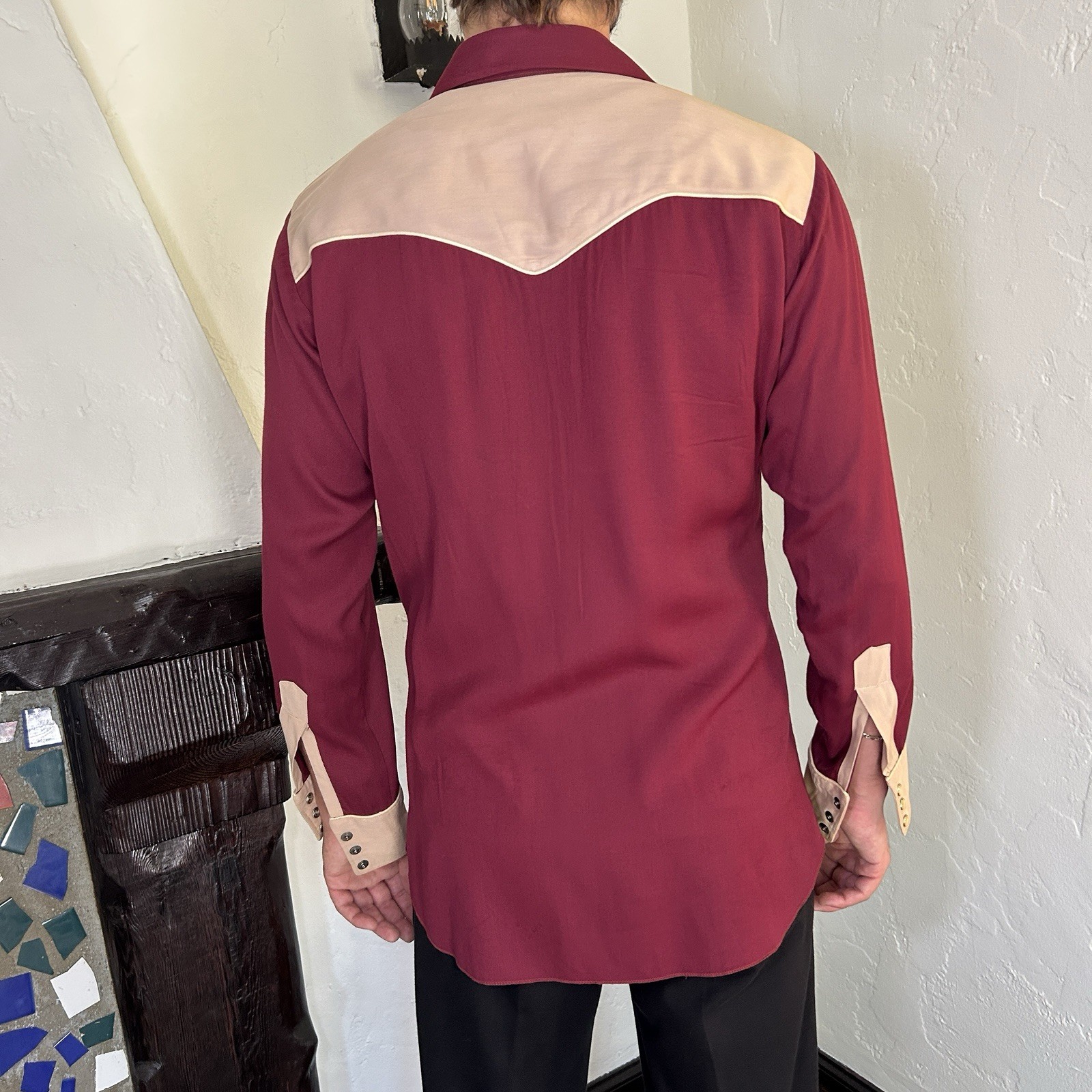 H bar C ranchwear two tone western cowboy rodeo long sleeve button Shirt