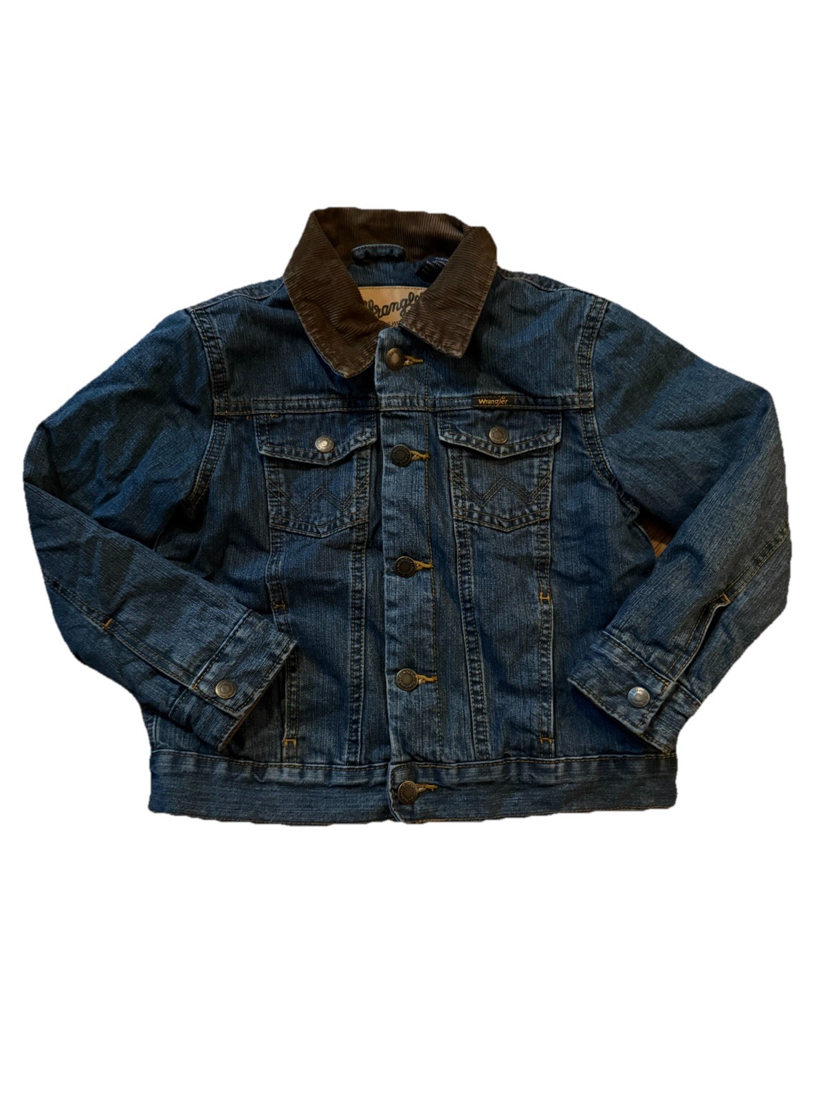 Y2K Wrangler Authentic Western Boys S Denim Red Cloth Lined, Corduroy Collar