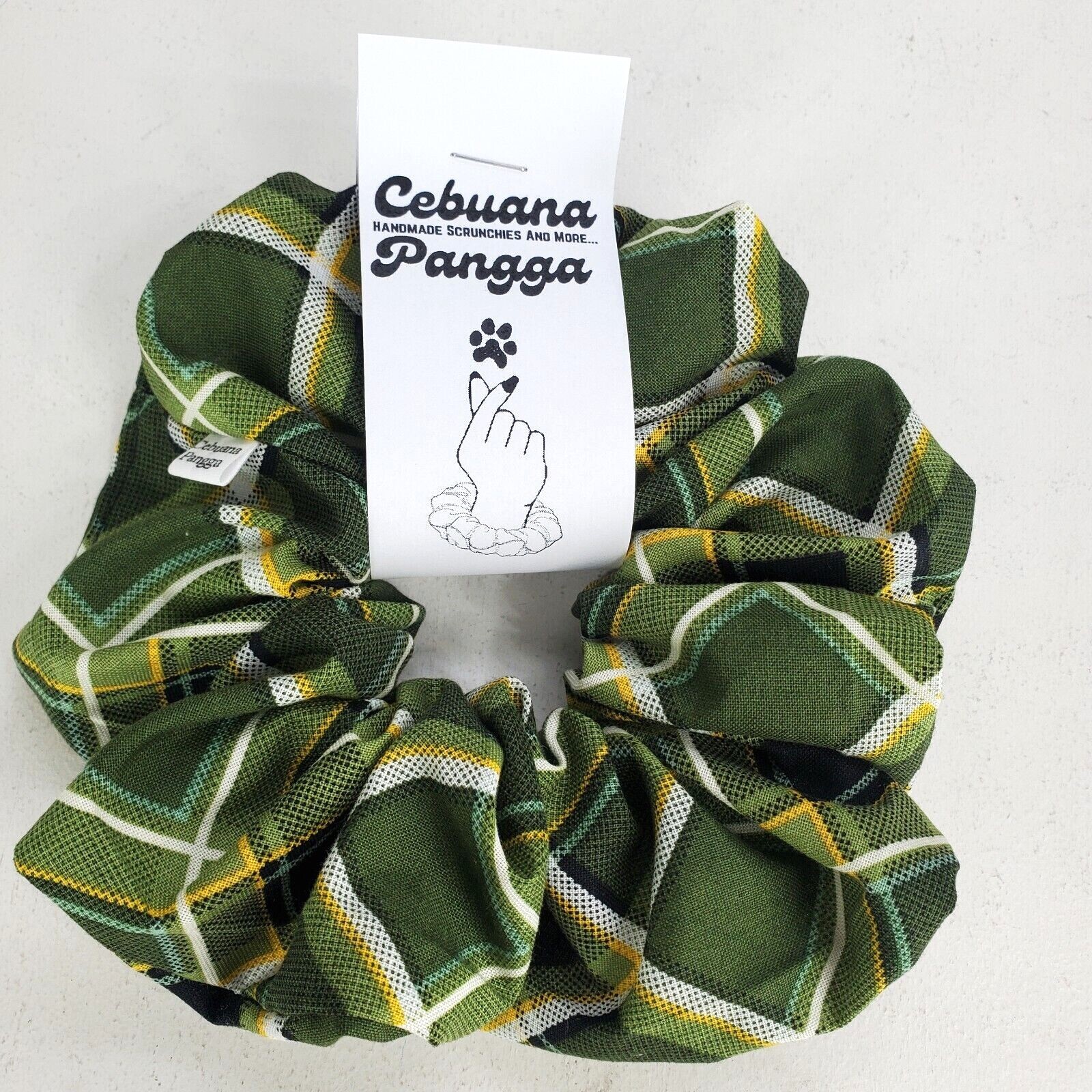 Handmade Women’s Scrunchies size XL Green Cotton Fabric Plaid Print New