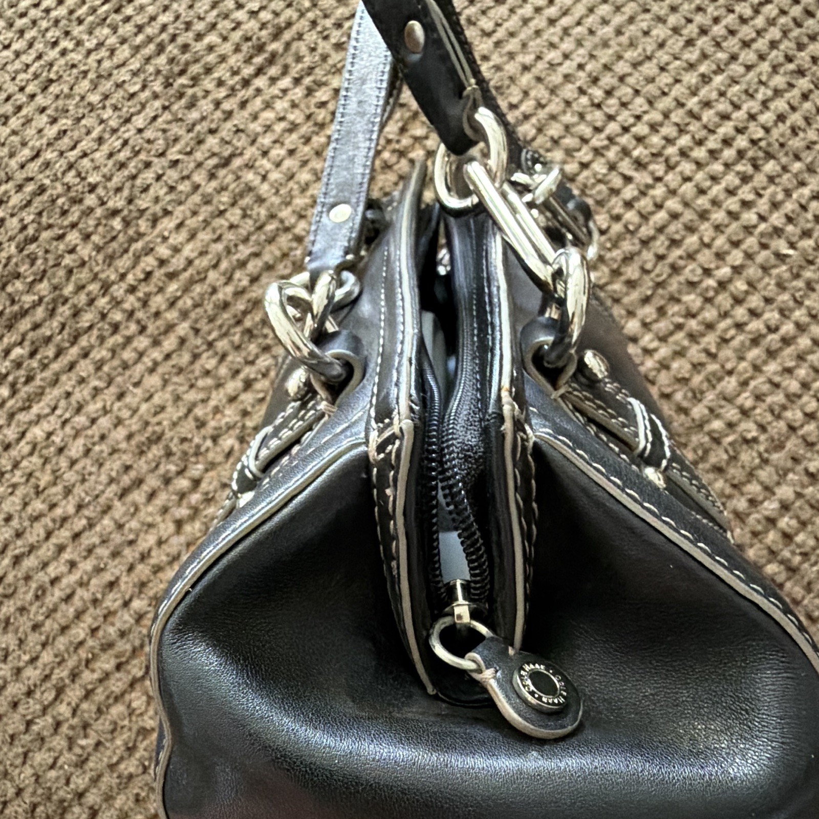 Cole Haan Black Medium Shoulder Bag Zip, Wristlet, Buckle Accent Silver Hardware
