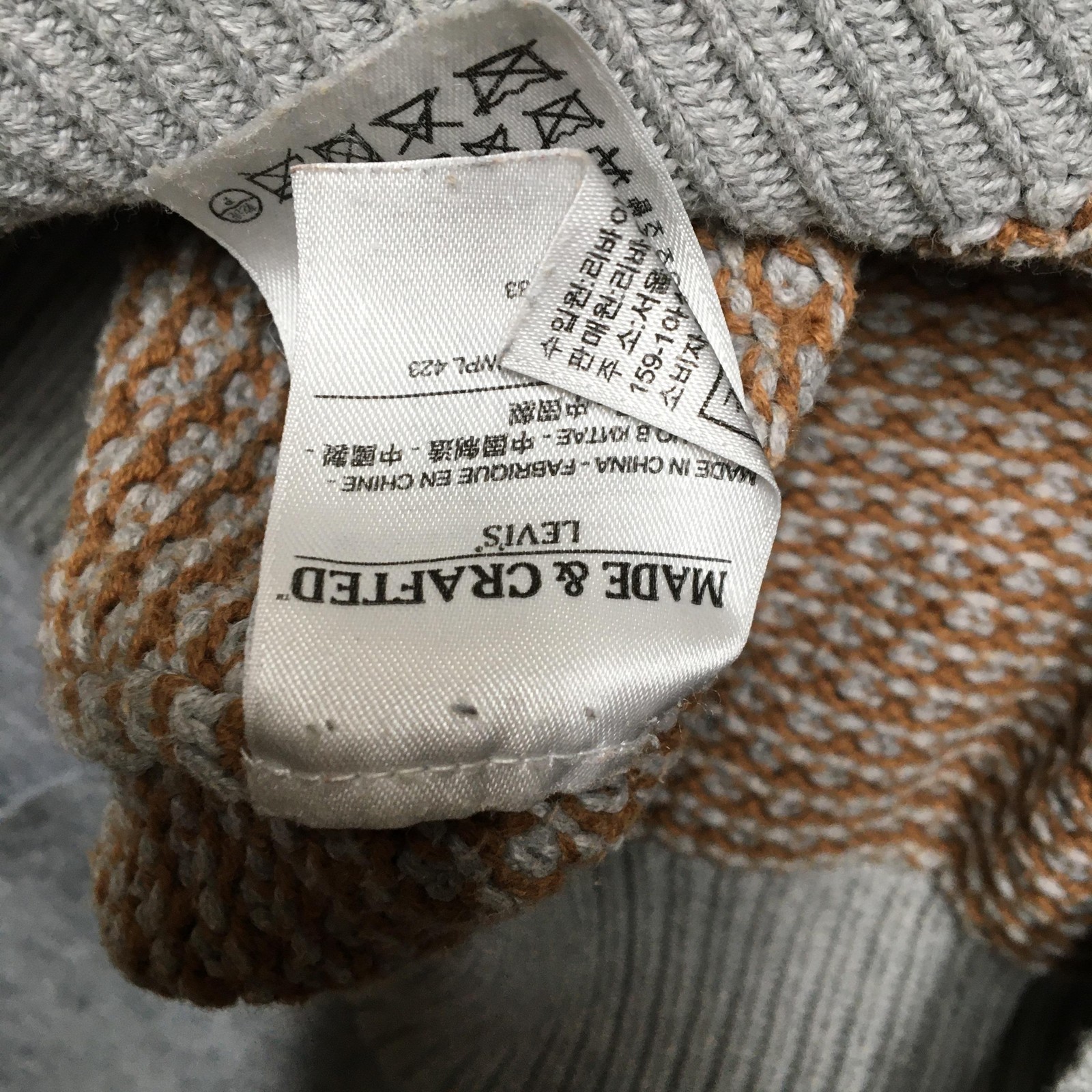 Levi’s Made & Crafted Sweater Mens Small Gray Tan Cashmere Blend Waffle Raglan
