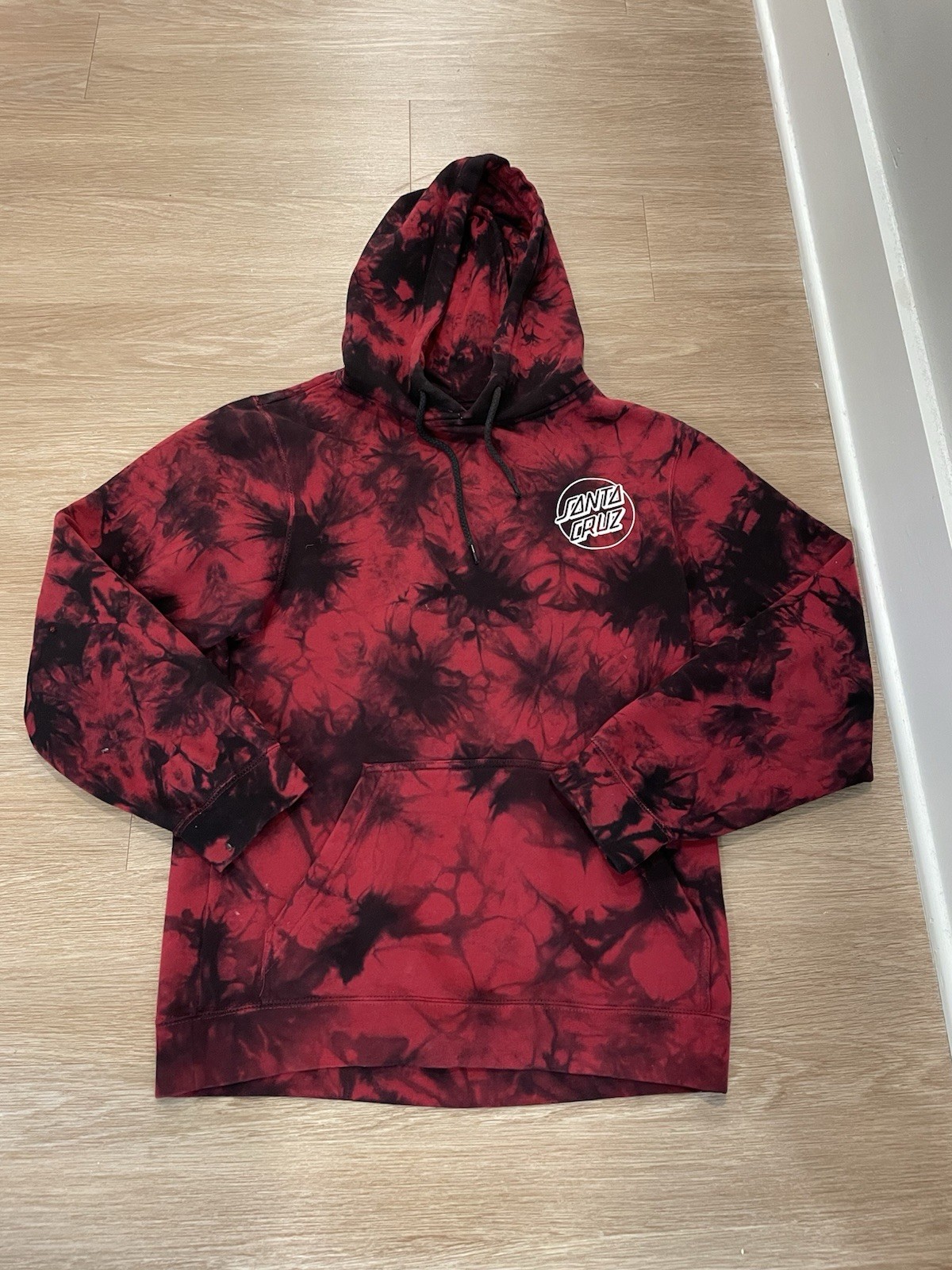 VTG Y2K Santa Cruz Mens Small/Medium Red Tye Dye Surf Skate Hoodie Sweatshirt