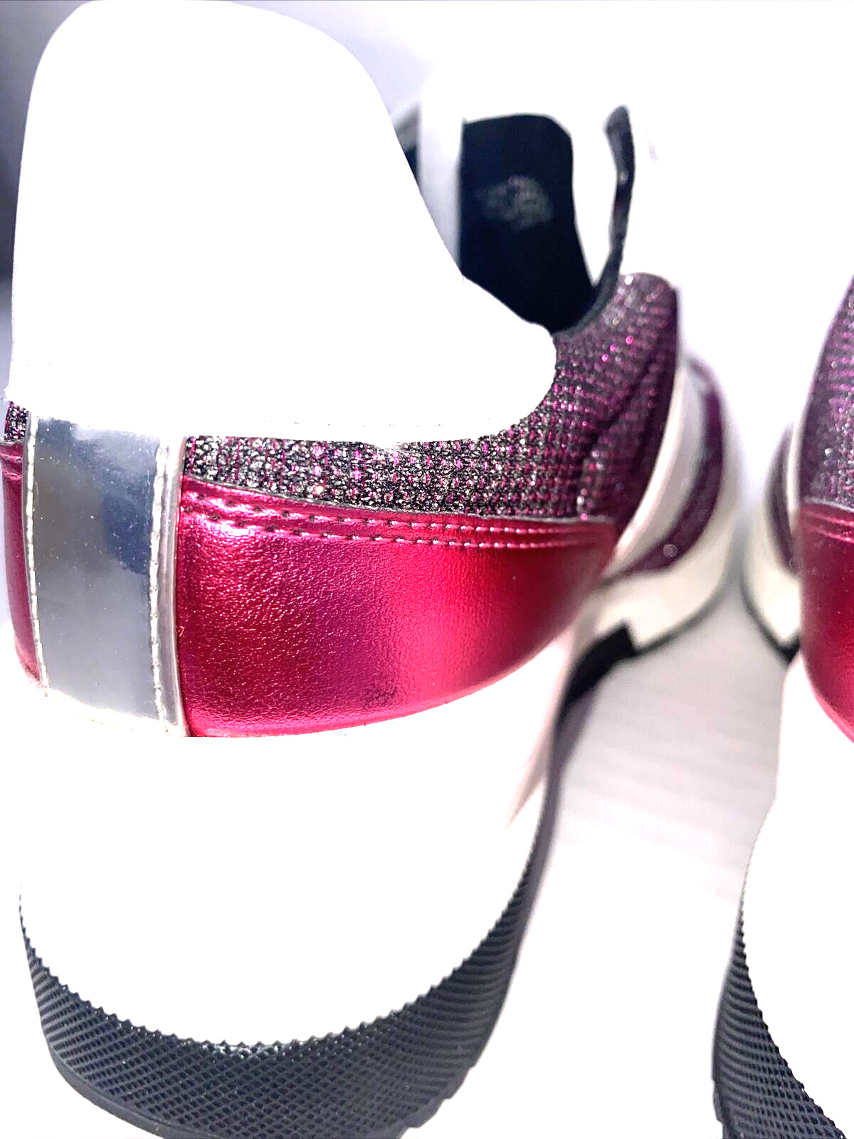Michael Kors Mabel Trainers Sneakers Merlot Size 9 White Pink Glitter B3F