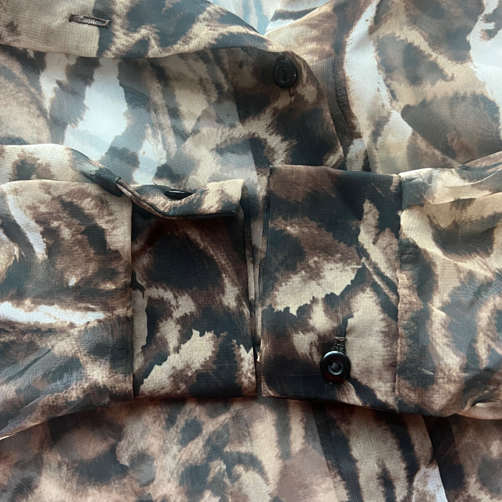 Via Max Sheer Leopard & Zebra Print Button-Up Blouse Vintage Womens Small