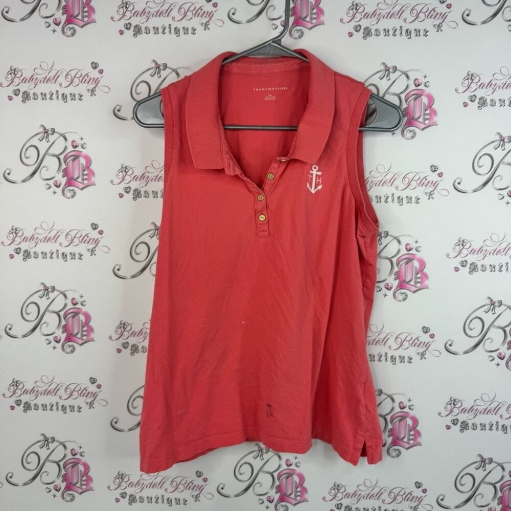 Tommy Hilfiger tank top collated anchor ⚓️ embroidery Red Sleeveless Polo Top