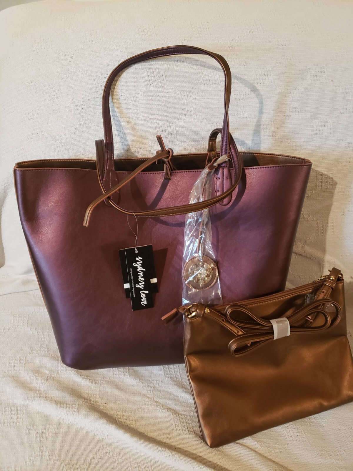 reversible 3 in 1 bag; tote bag; purse; copper /eggplant; crossbody bag;