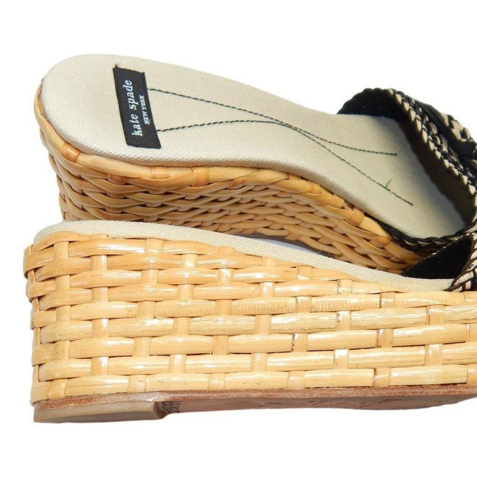 Kate Spade Black and Ivory Boho Woven Wedges Women Boho Wedding Guest Summer