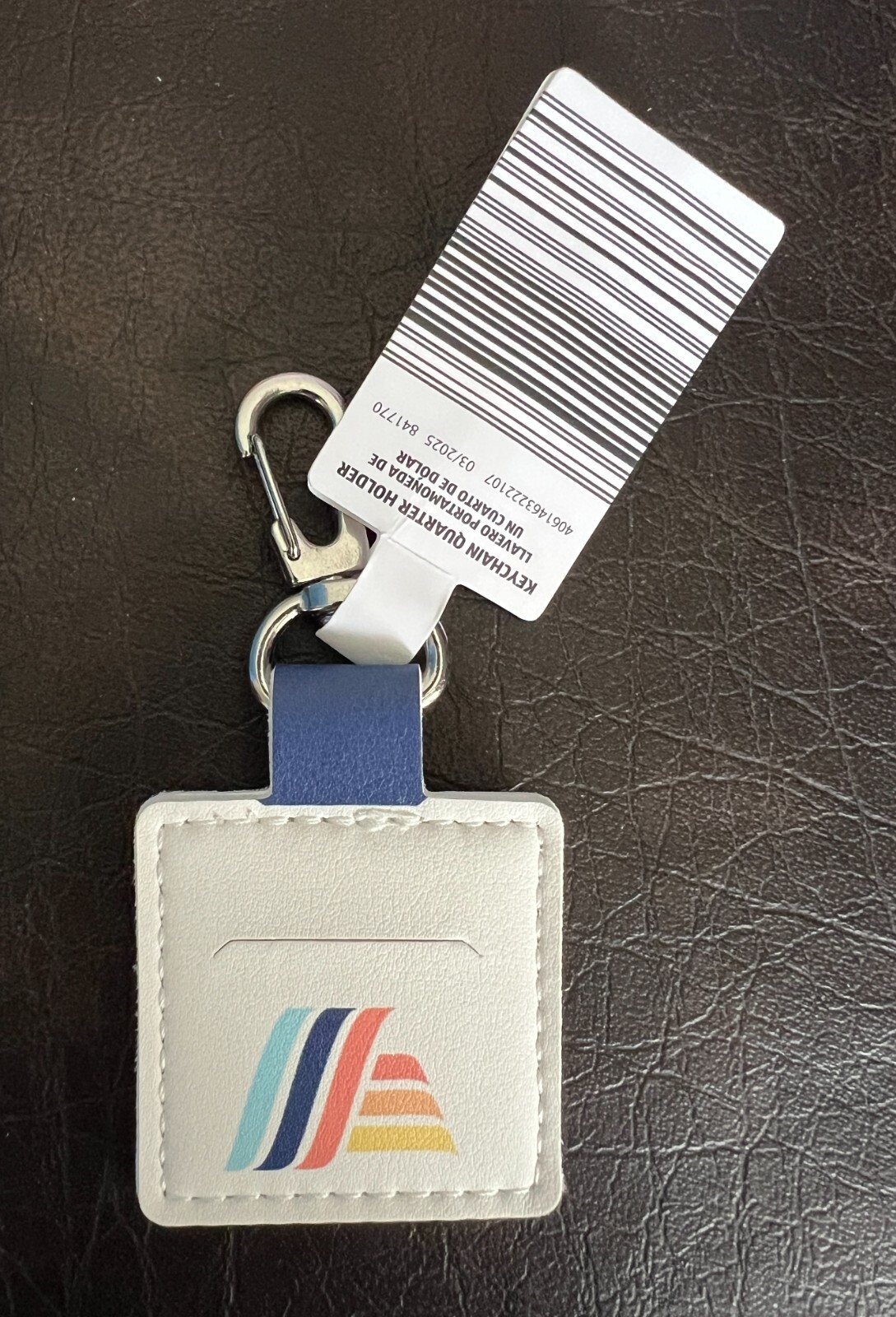 Aldi Logo White Square Quarter Keeper Coin Holder Clip Keychain 2025 *NWT*