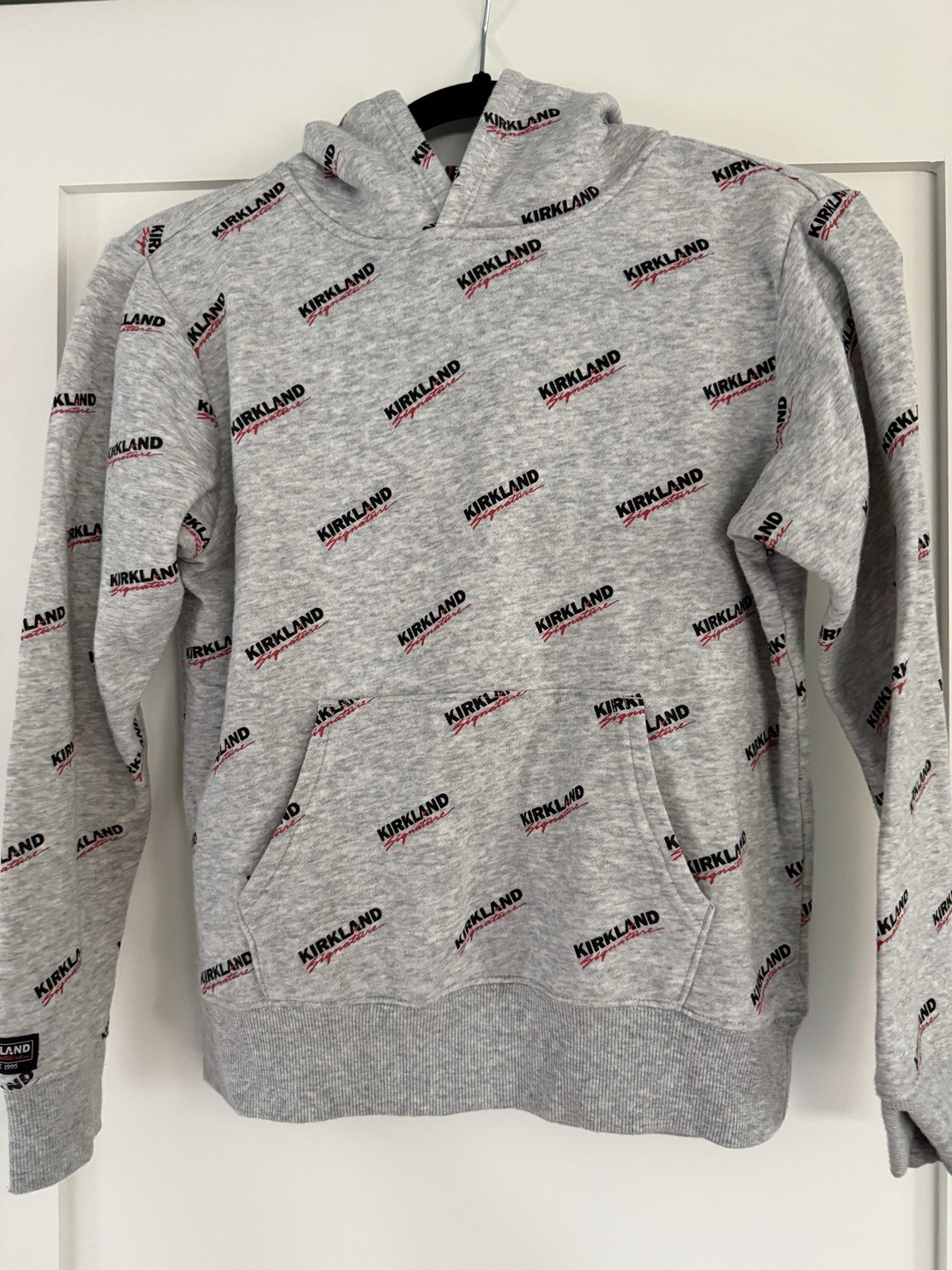 Kirkland Signature Kids Gray Logo Pullover Hoodie Long Sleeve Pockets M 10-12