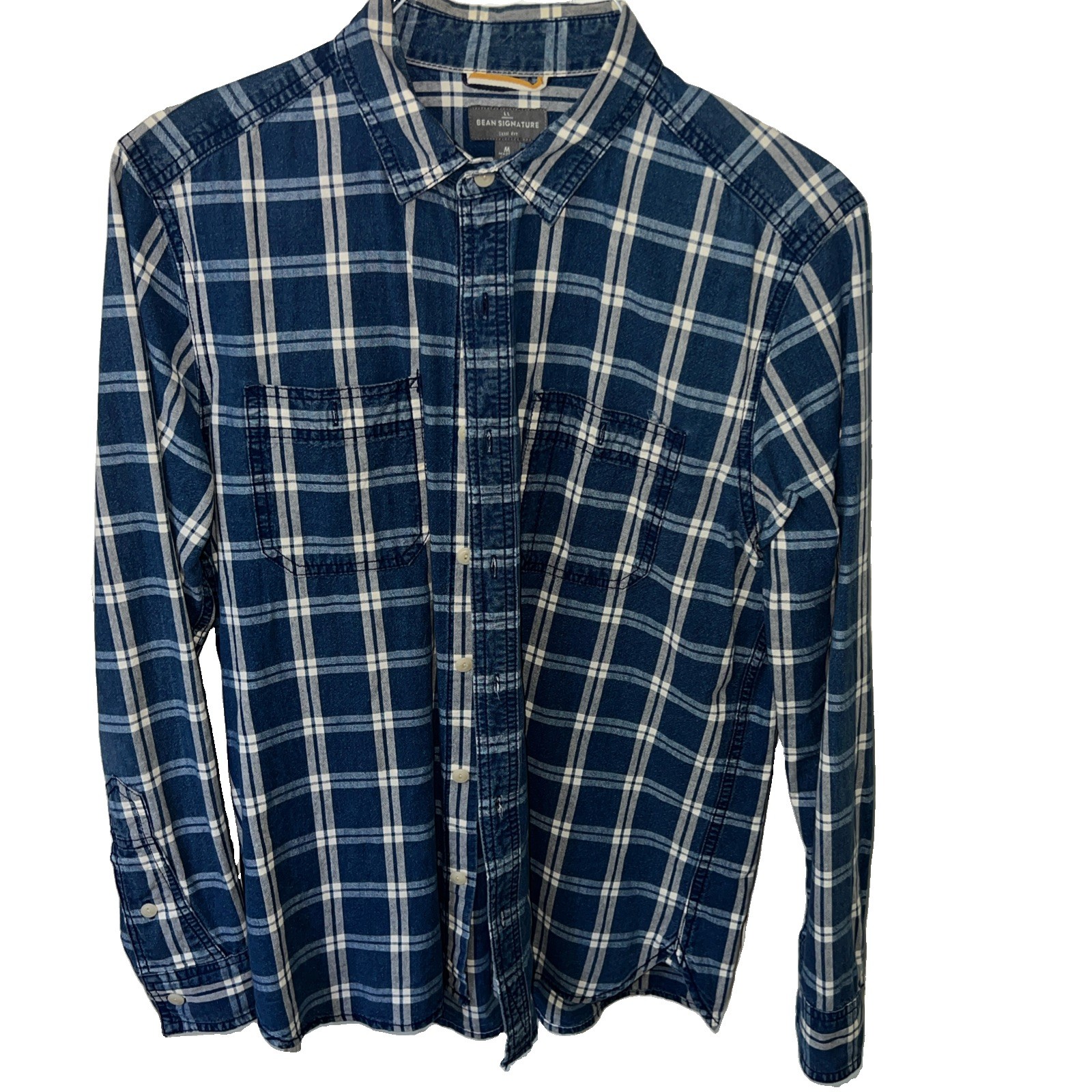 LL Bean Signature Mens Medium Slim Fit Long Sleeve blue Striped Cotton Shirt