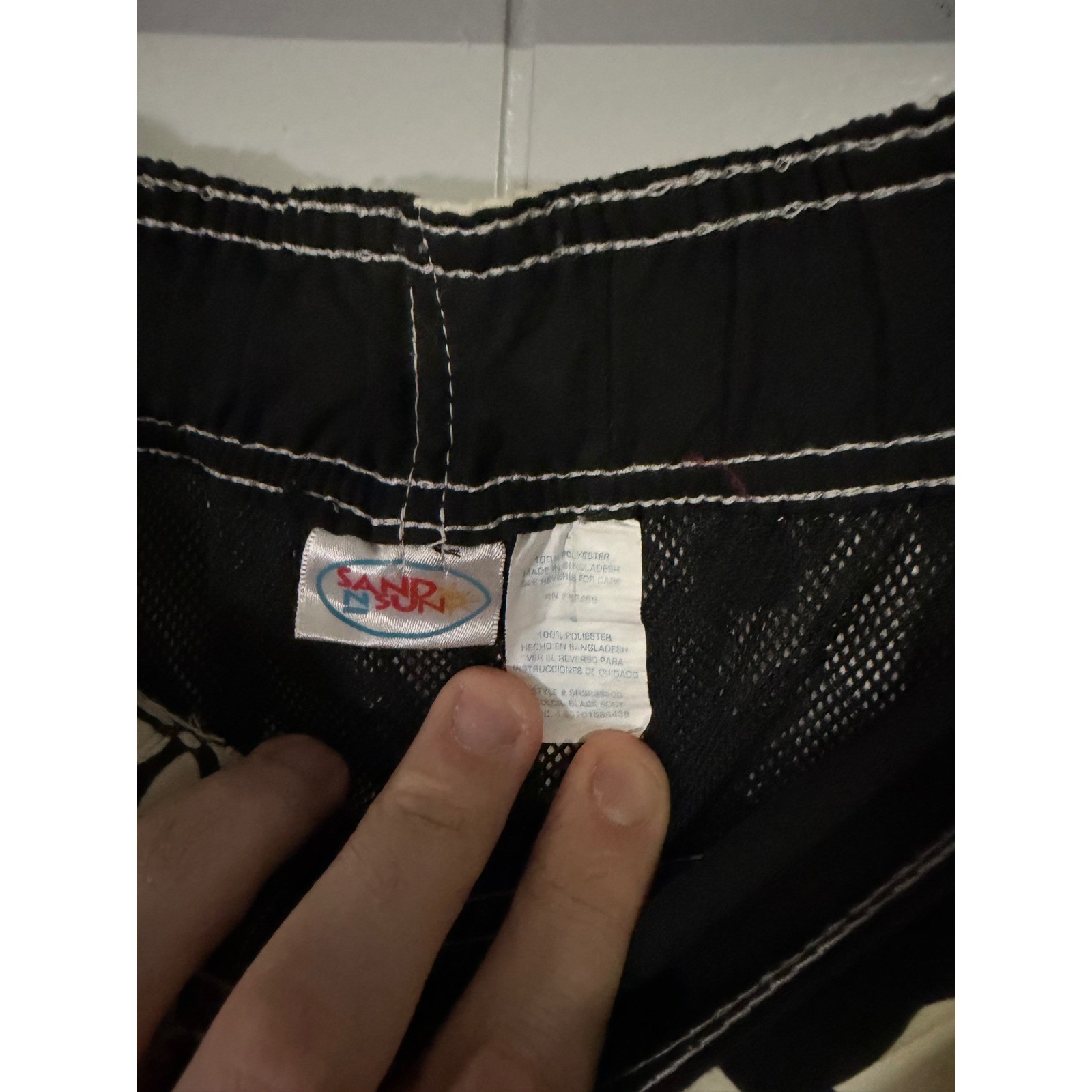 Sand N Sun Swim Trunks Mens Large Black Hibiscus Floral Board Shorts Cargo