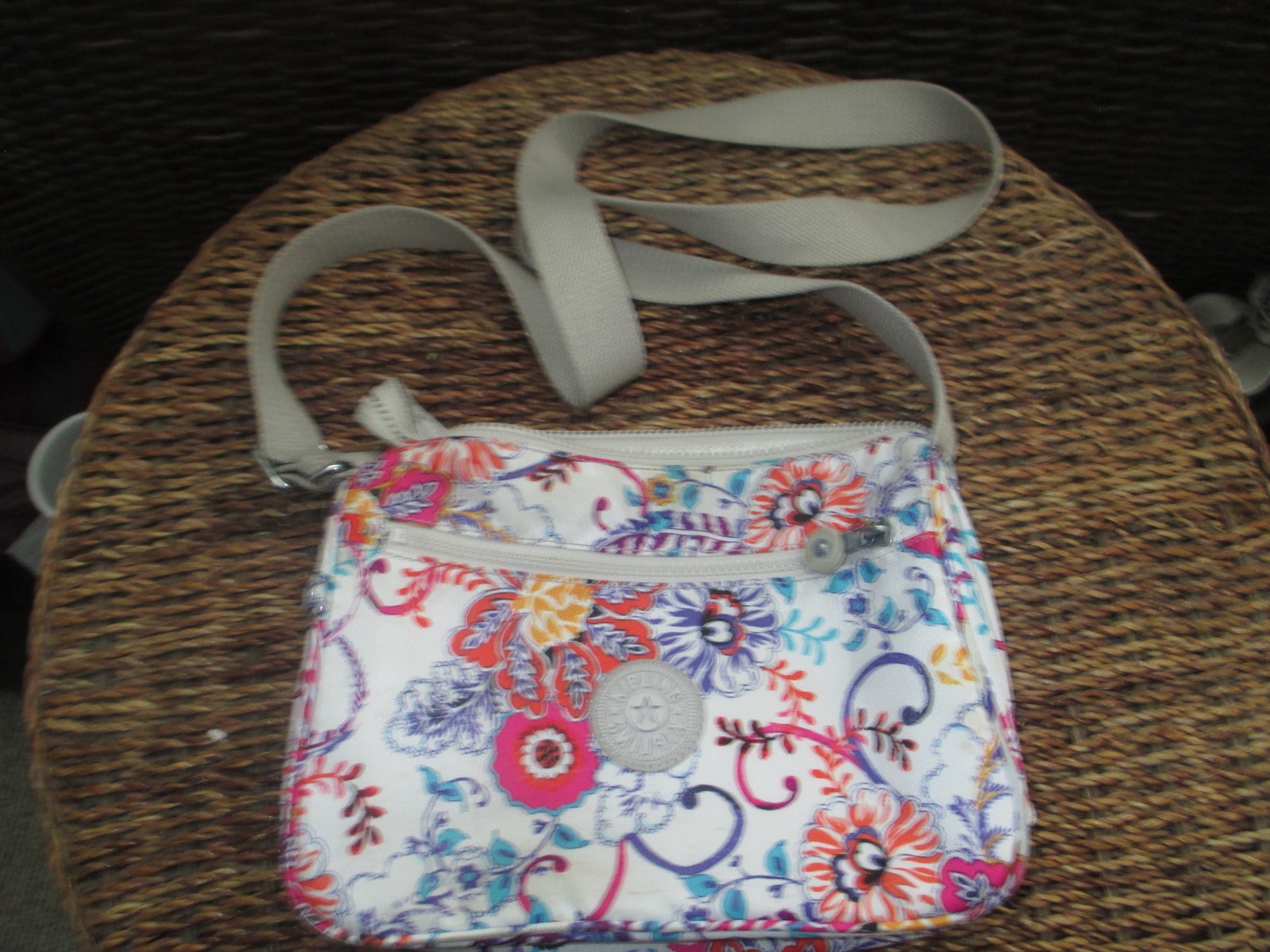 Kipling Keiko Crossbody Bag w/ Paisley Print (No Charm)on White Nylon Base