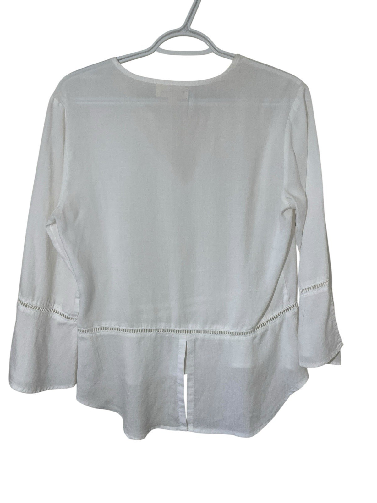 Anthropologie Cloth And Stone White Cotton Aria Henley S Bell Sleeve Split Back