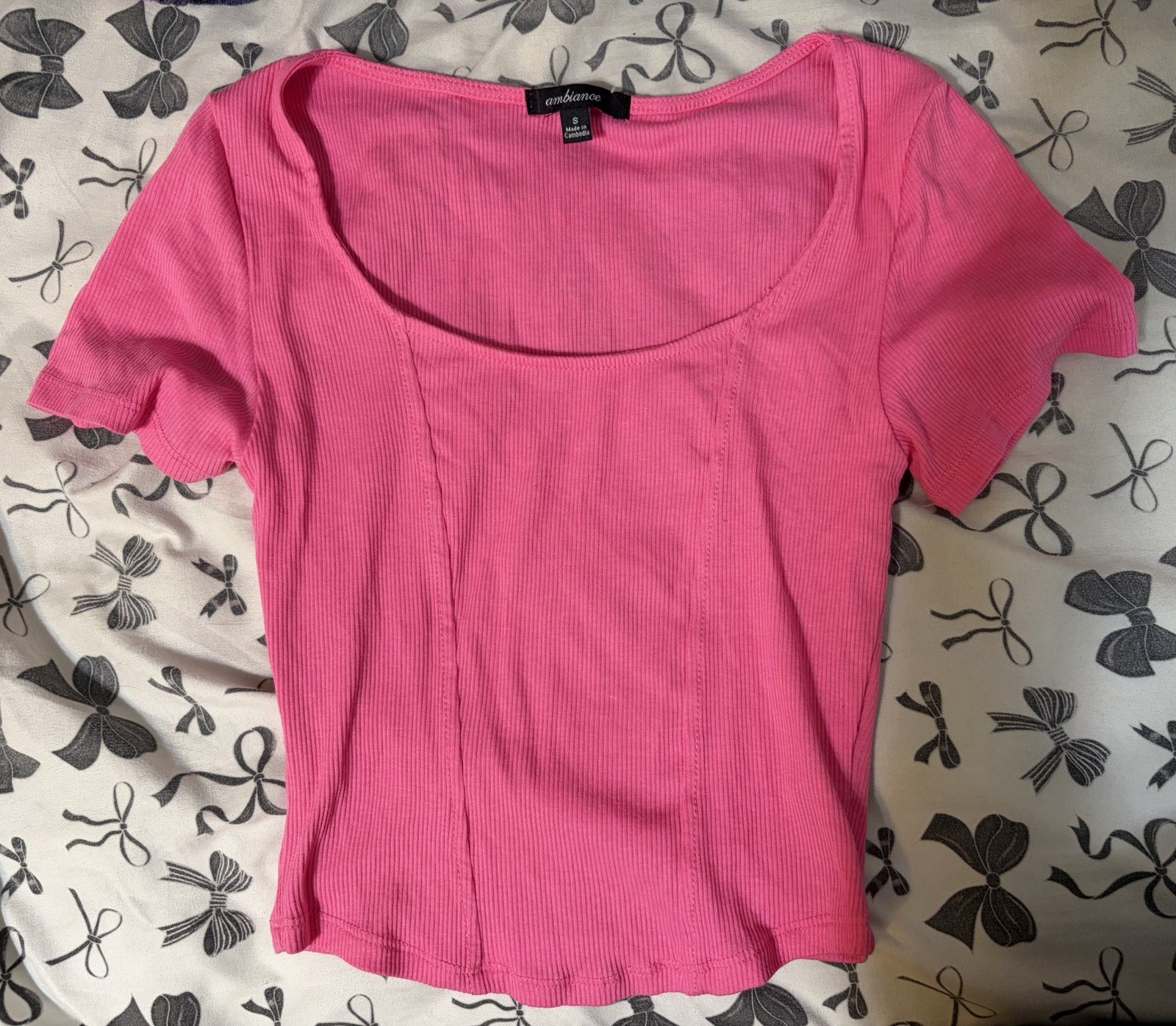 Ambiance Women’s Pink Ribbed Knit Scoop Neck Short Sleeve T-Shirt Size S