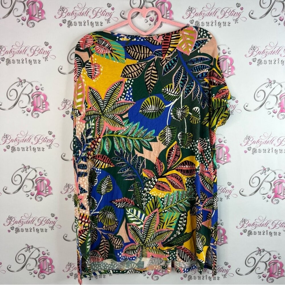 Cynthia Rowley tshirt tee tropical abstract floral Multicolor Leaf Print Blouse