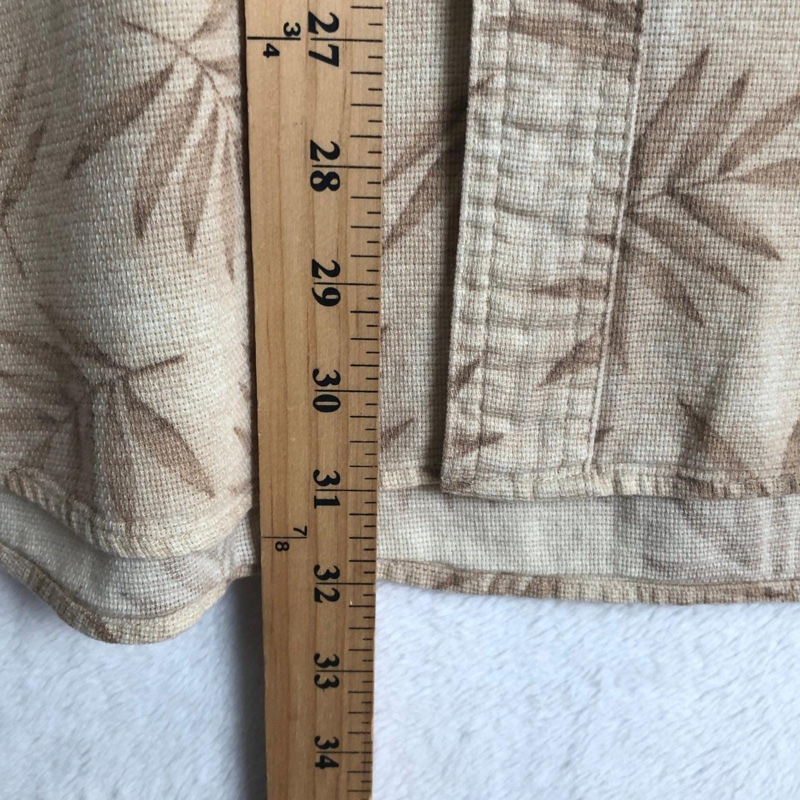 LL BEAN 100% Cotton Textured Tropical Palm Leaf Shirt Men’s Sz L Tall Tan S/S
