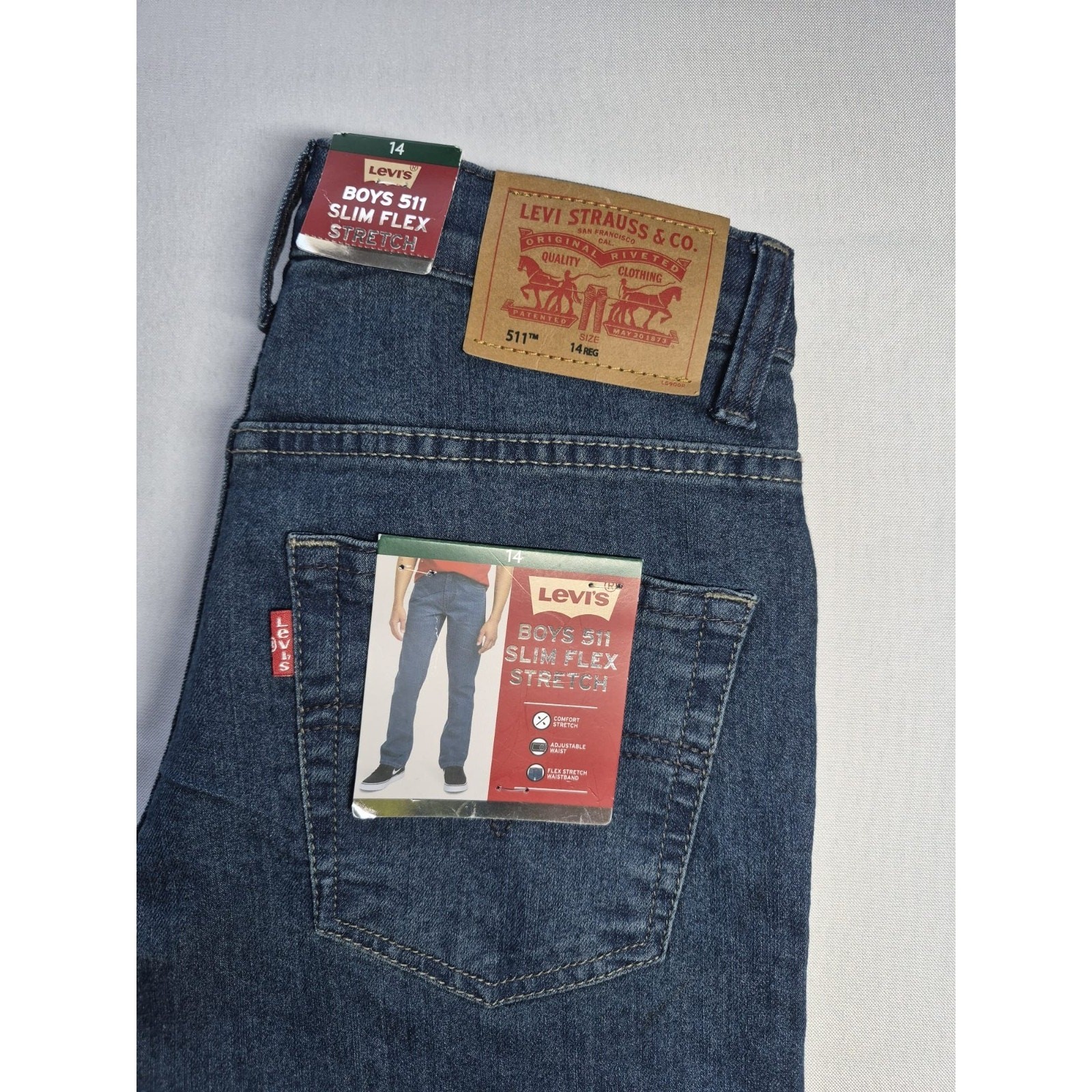 Levi’s 511 Boys Slim Stretch Blue Denim Jeans Adjustable Waist Size 14