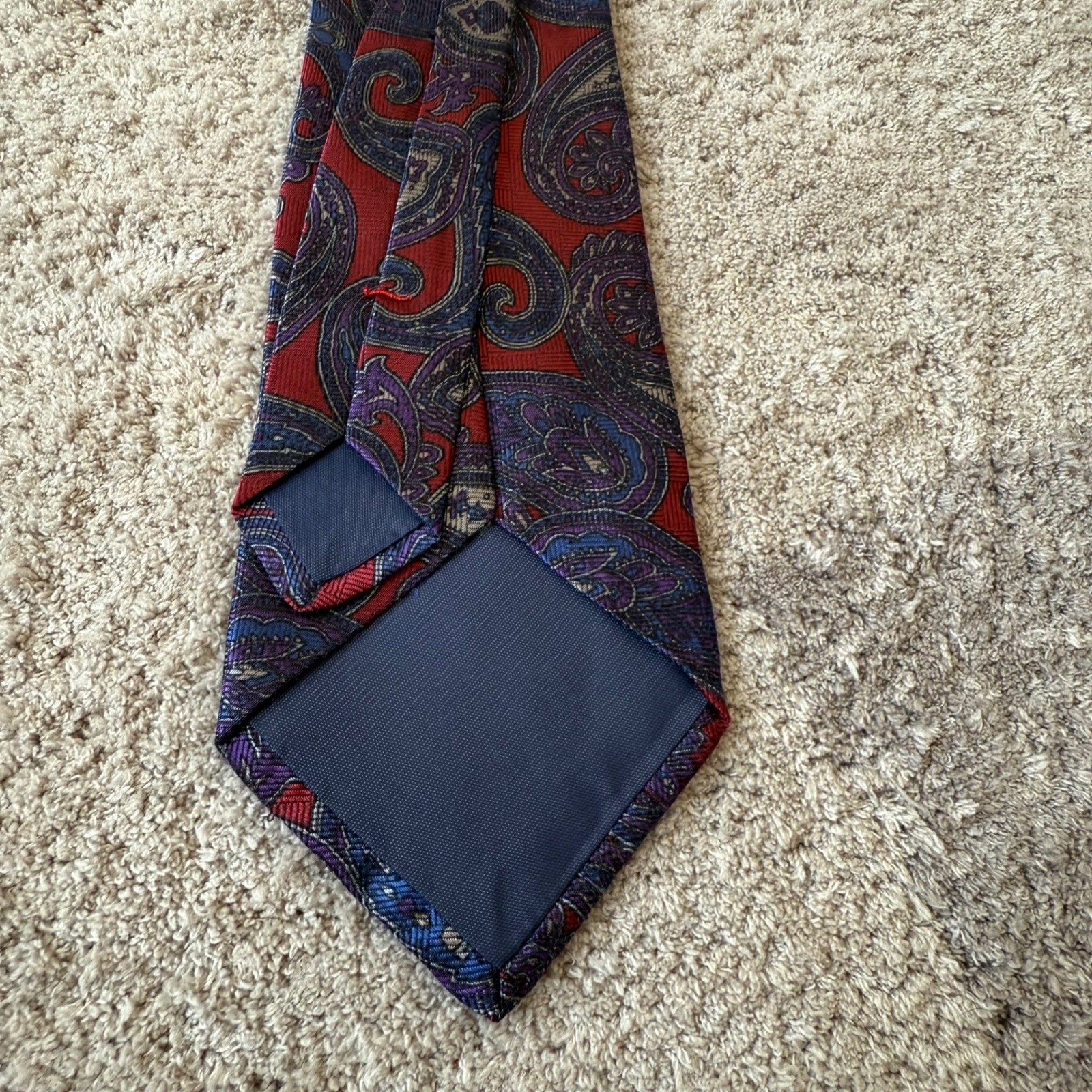 Mens Oversized Paisley Silk Necktie Red Blue Purple Woven Pattern 3.5×60 Tie