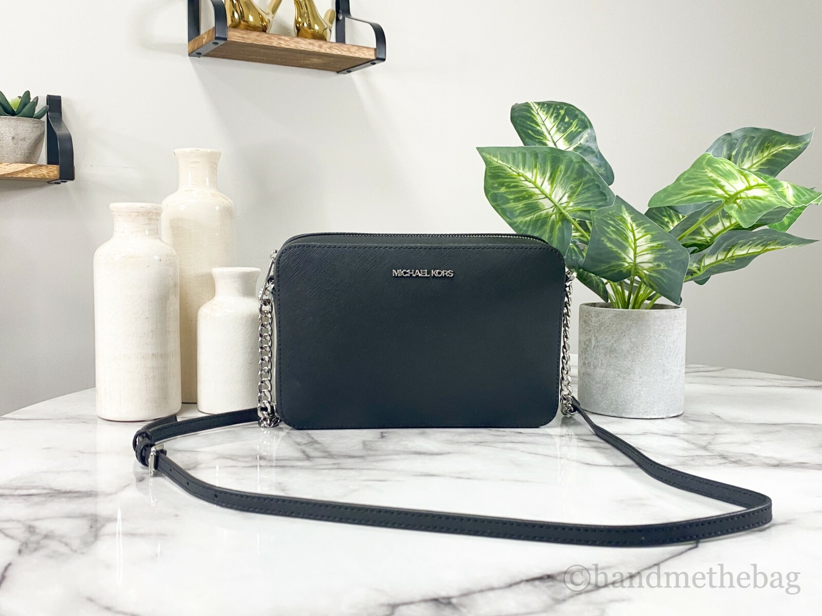 Michael Kors Jet Set Large East West Black Saffiano Leather Crossbody Handbag
